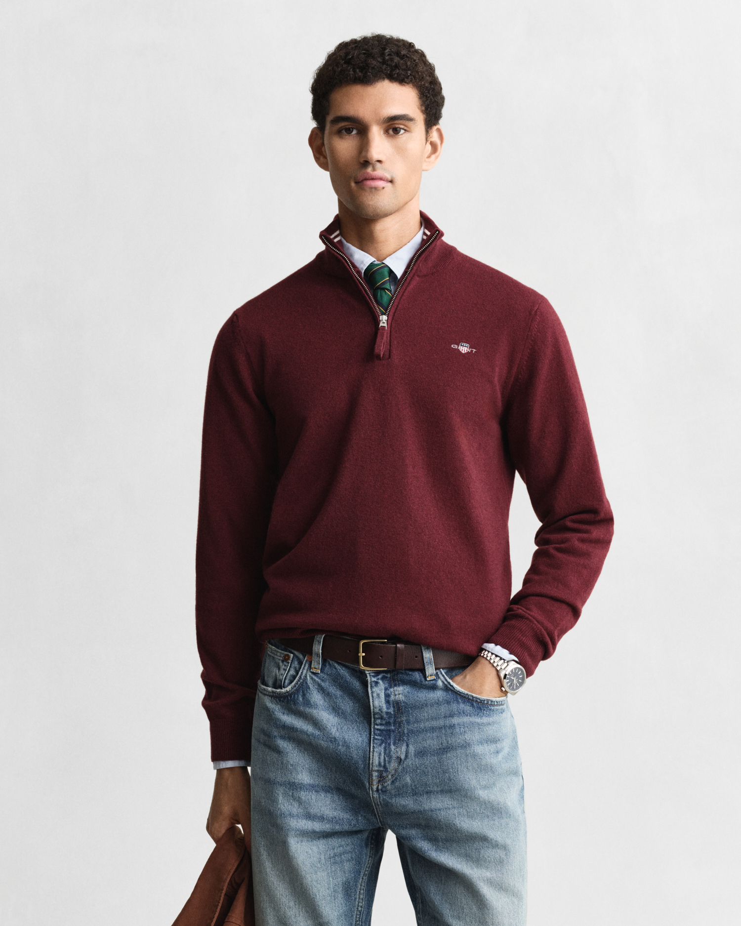 Gant Men's Red Superfine Lambswool Half-Zip Sweater (Xxxl) Bordeaux Melange