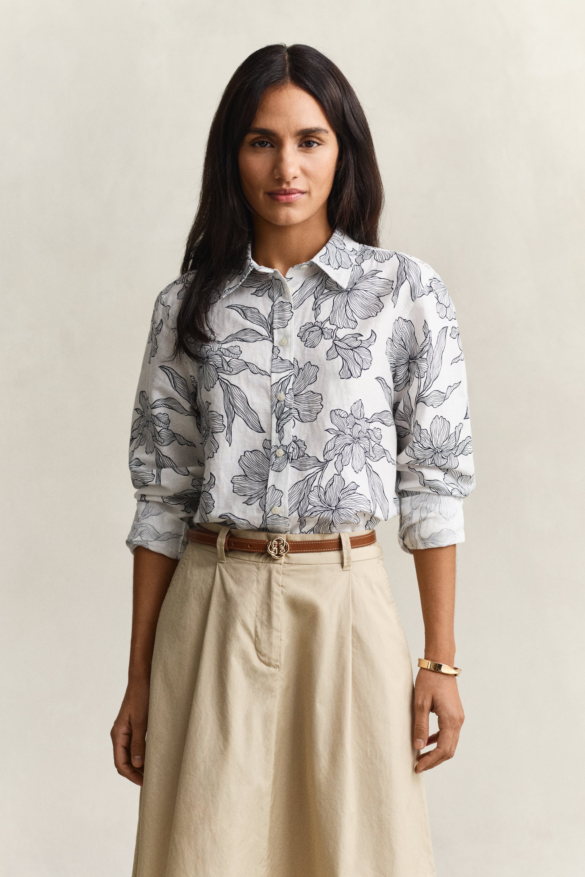 Gant Women's Navy Floral Linen Shirt (42) Evening Blue