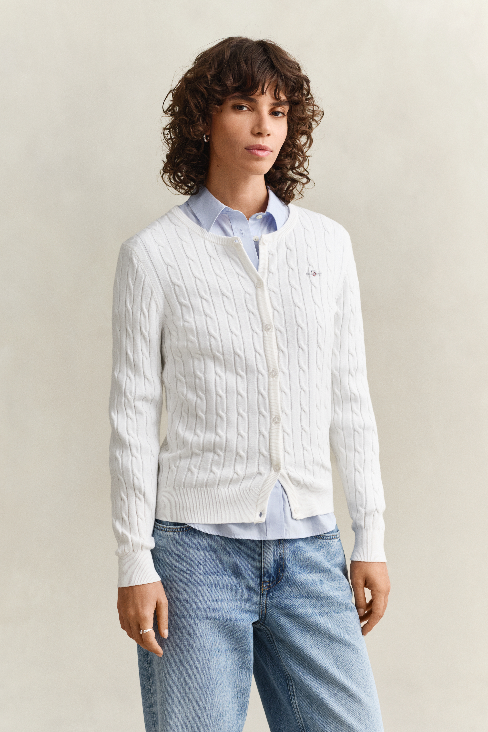 Gant Women's Off White Cable Knit Cardigan (S) Eggshell