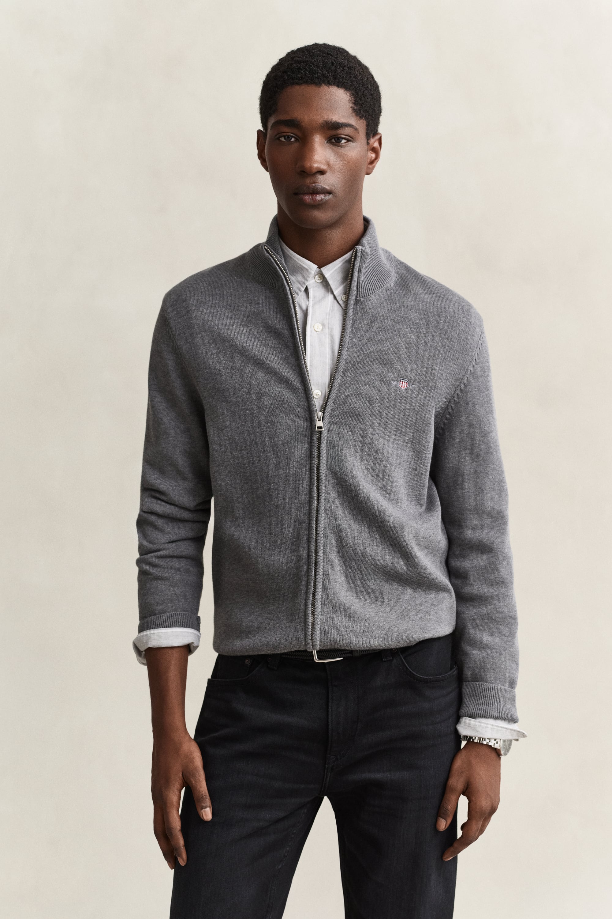Gant Men's Dark Grey Casual Cotton Zip Cardigan (4Xl) Melange