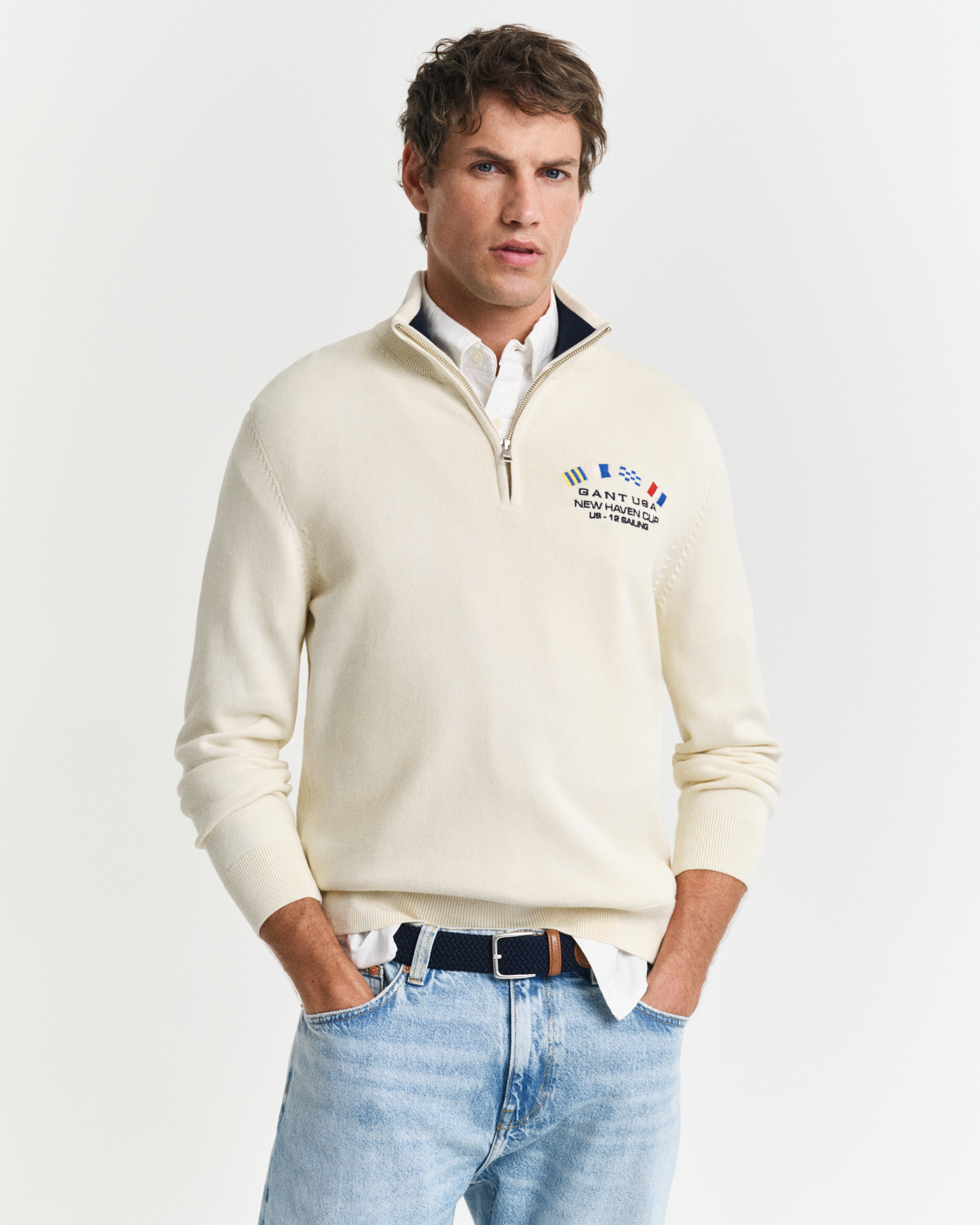 Gant Men's Cream Nautical Flags Half-Zip Sweater ) 4XL