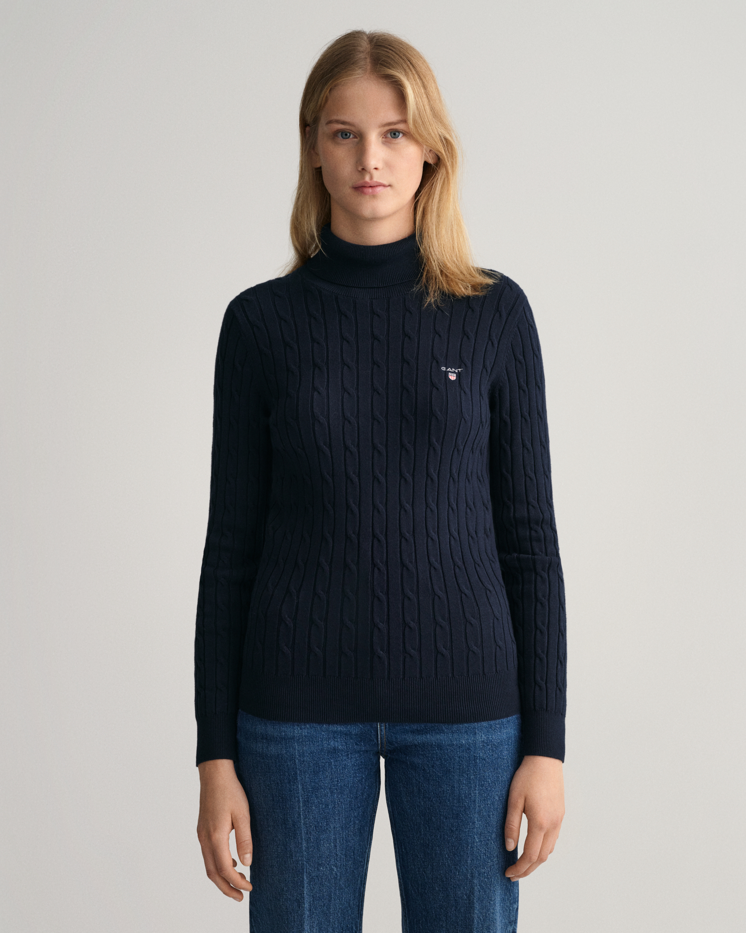 Stretch Cotton Cable Turtleneck - GANT