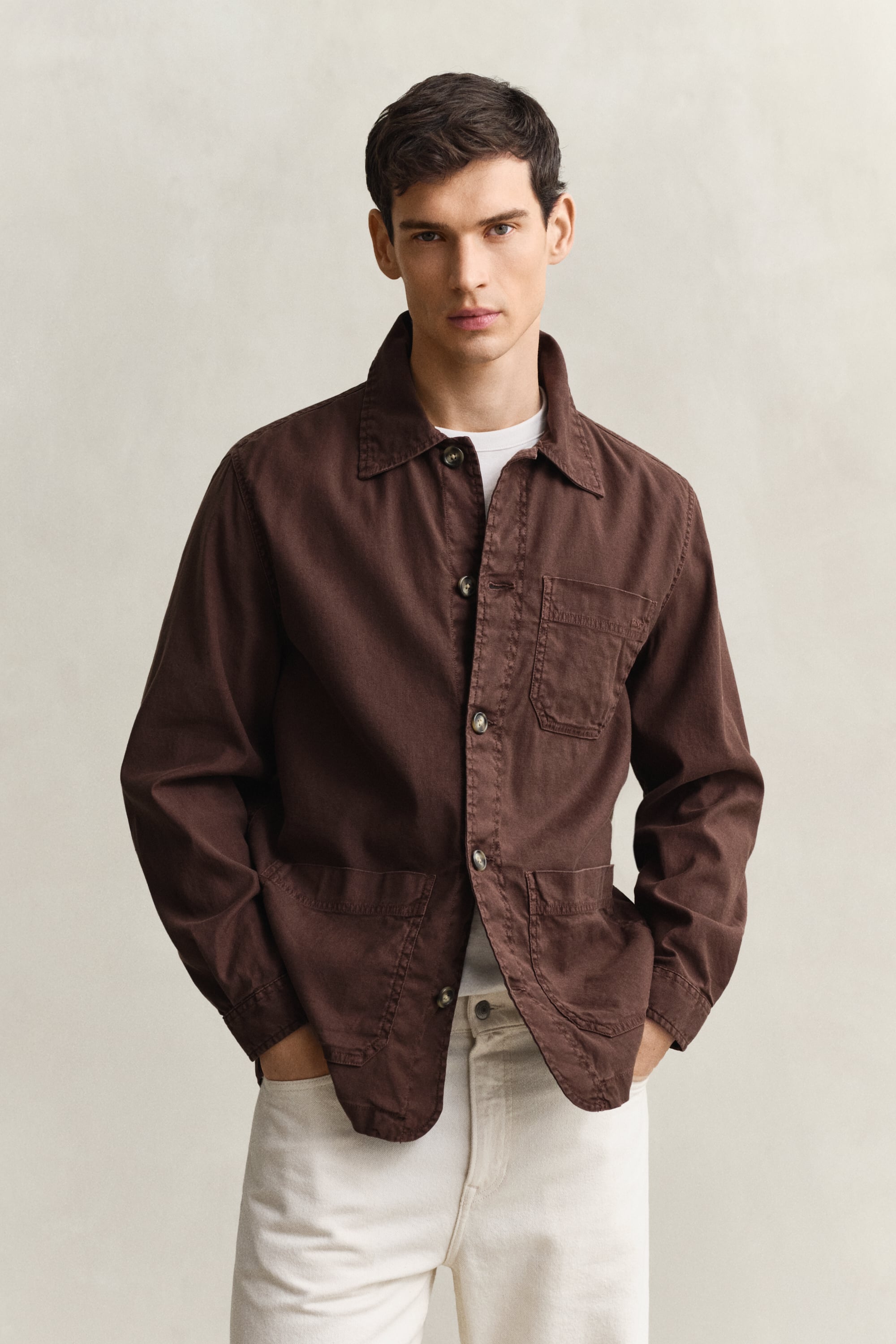 Gant Men's Brown Linen Blend Overshirt (Xxl) Rich