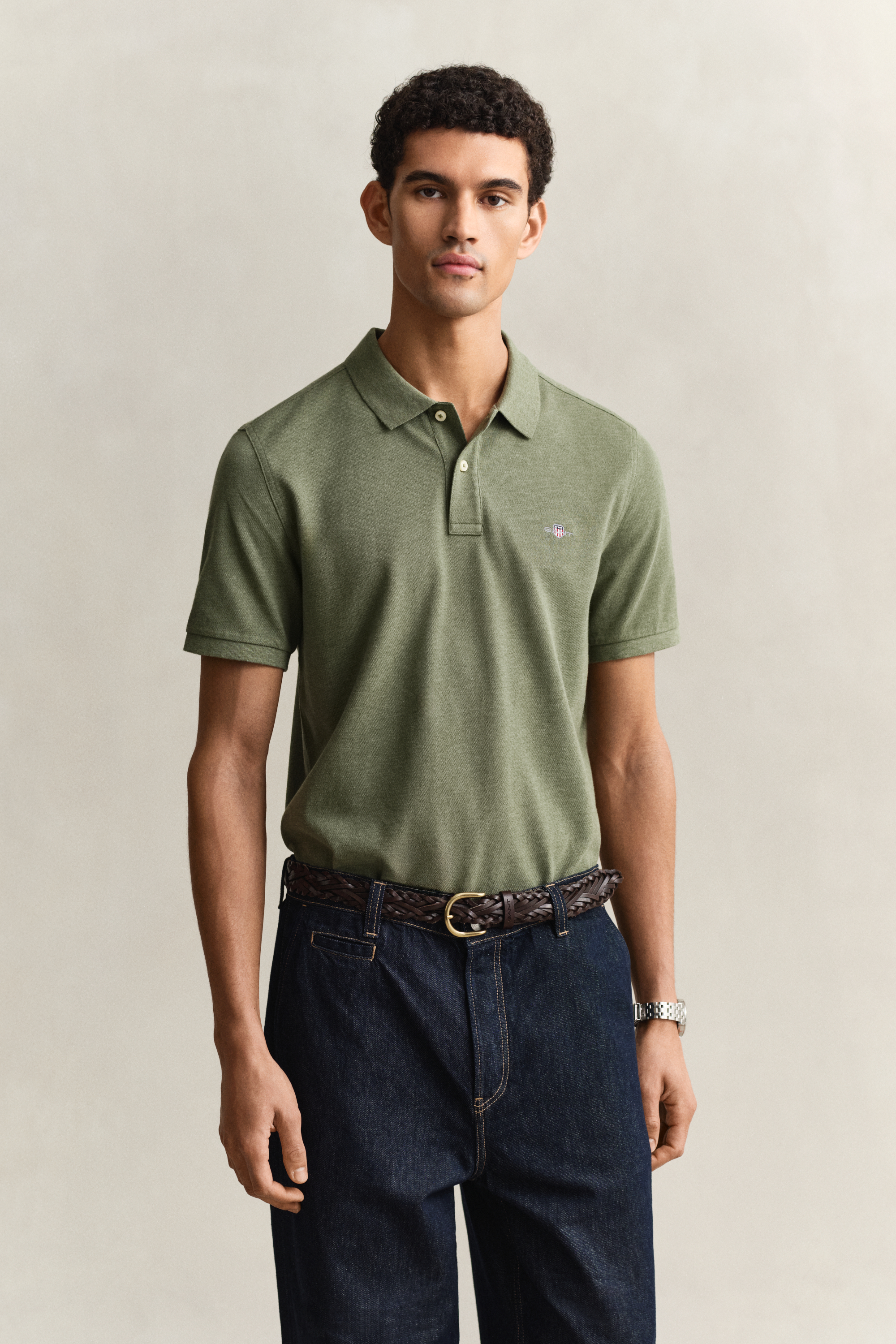 Gant Men's Dark Cactus Melange Regular Fit Polo Shirt (Xxxl)