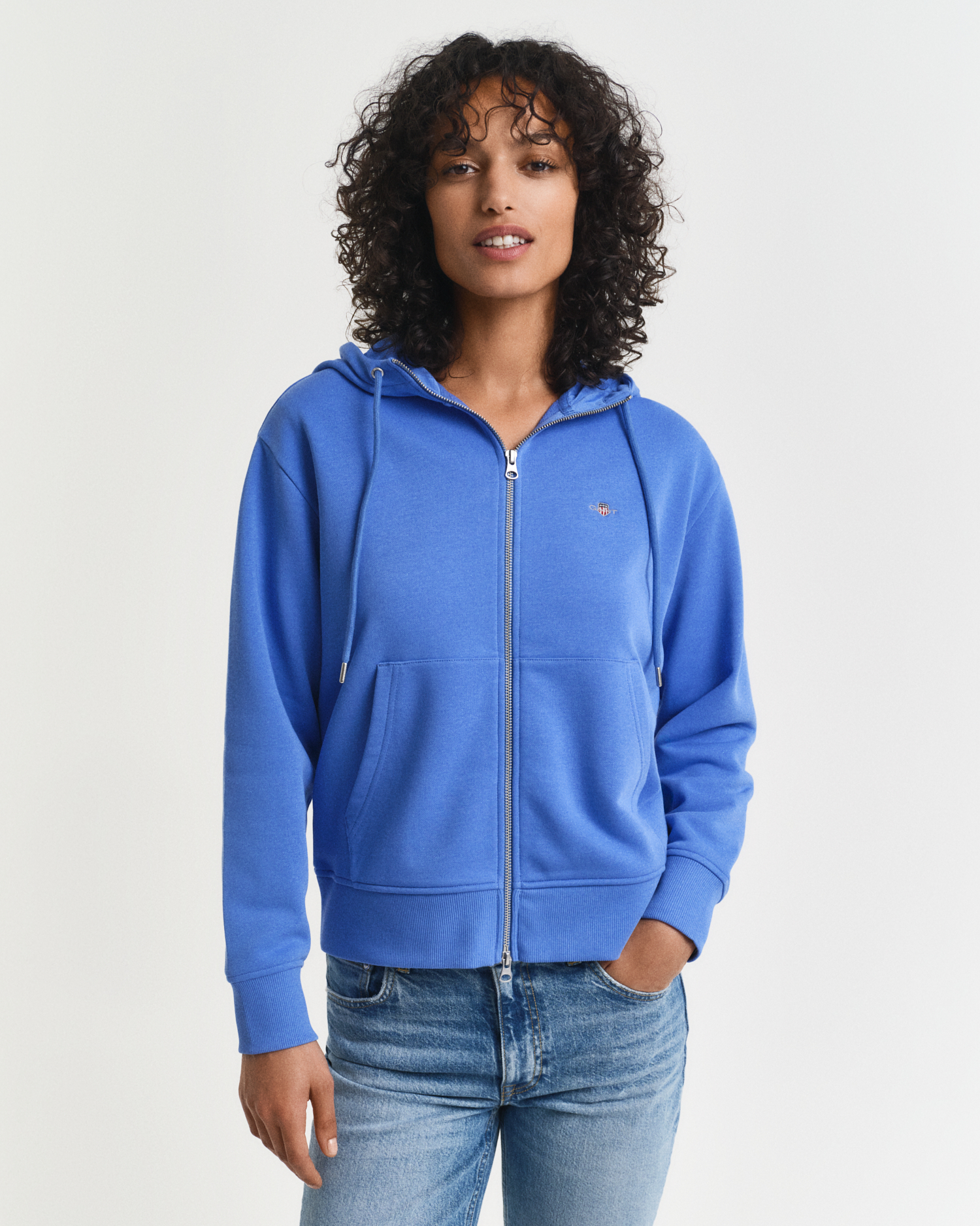 Gant Women's Blue Women Shield Zip Hoodie (M) Medium