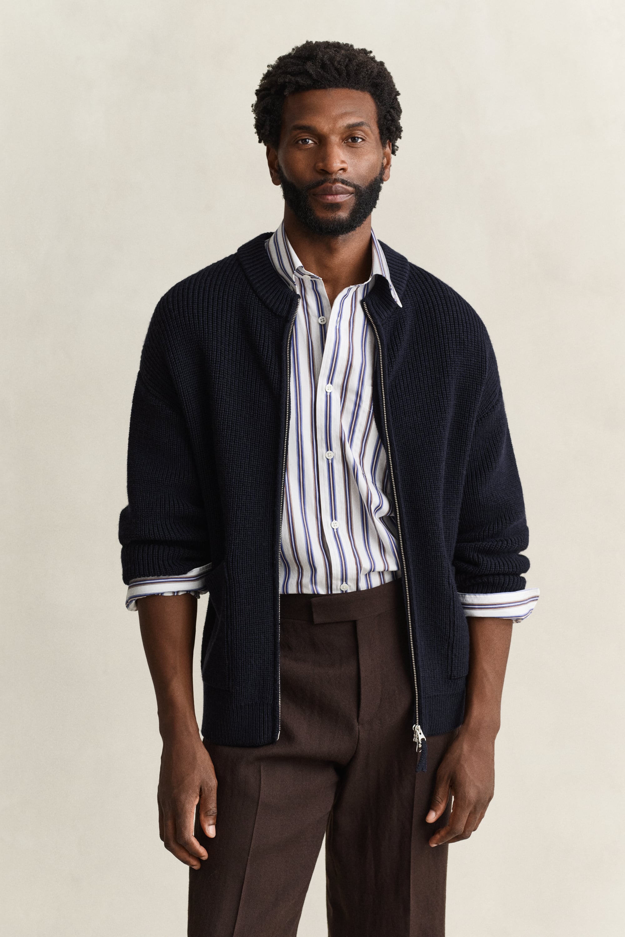 Ribbed Wool Zip Cardigan EVENING
