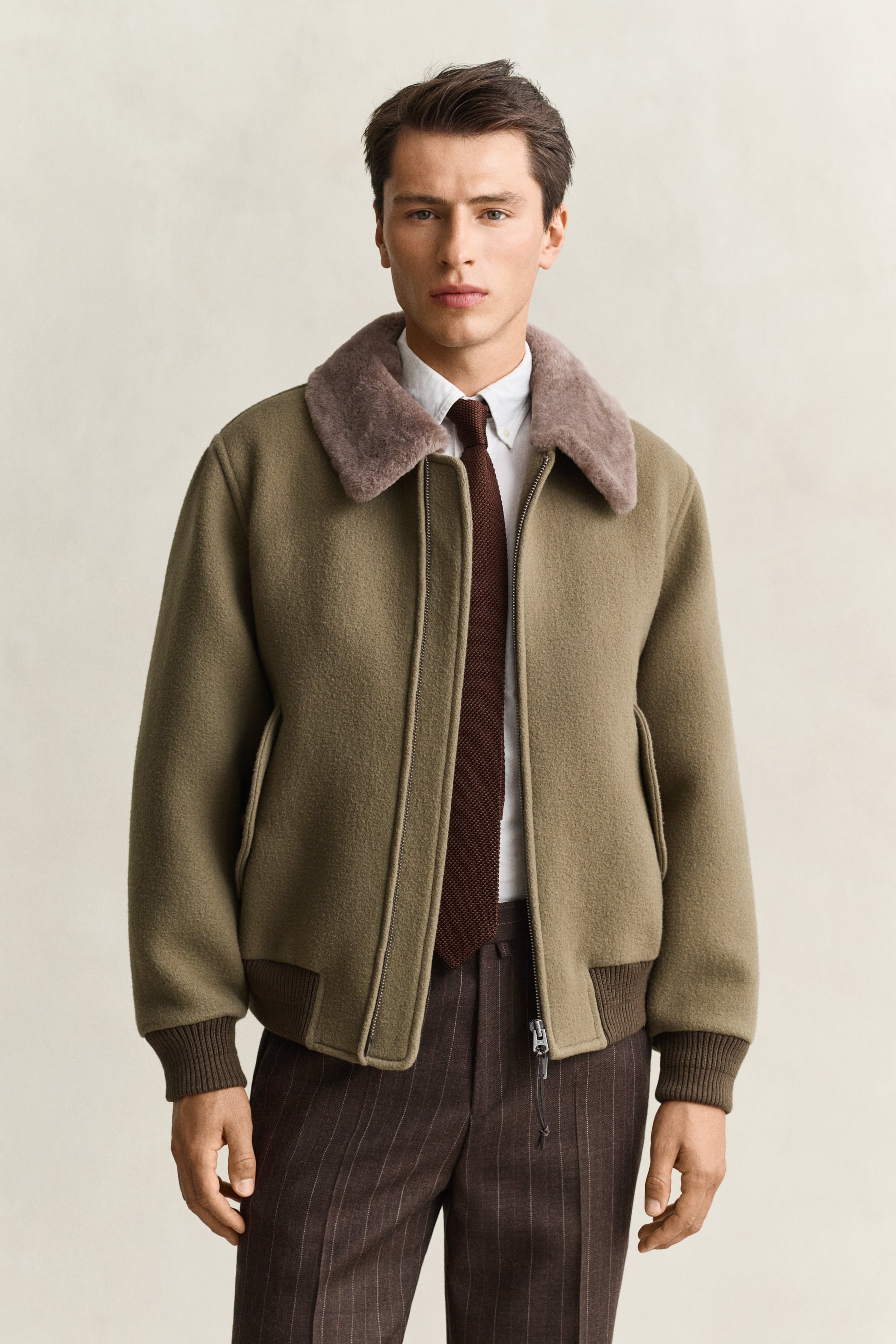 Wool Shearling Aviator Jacket MIST