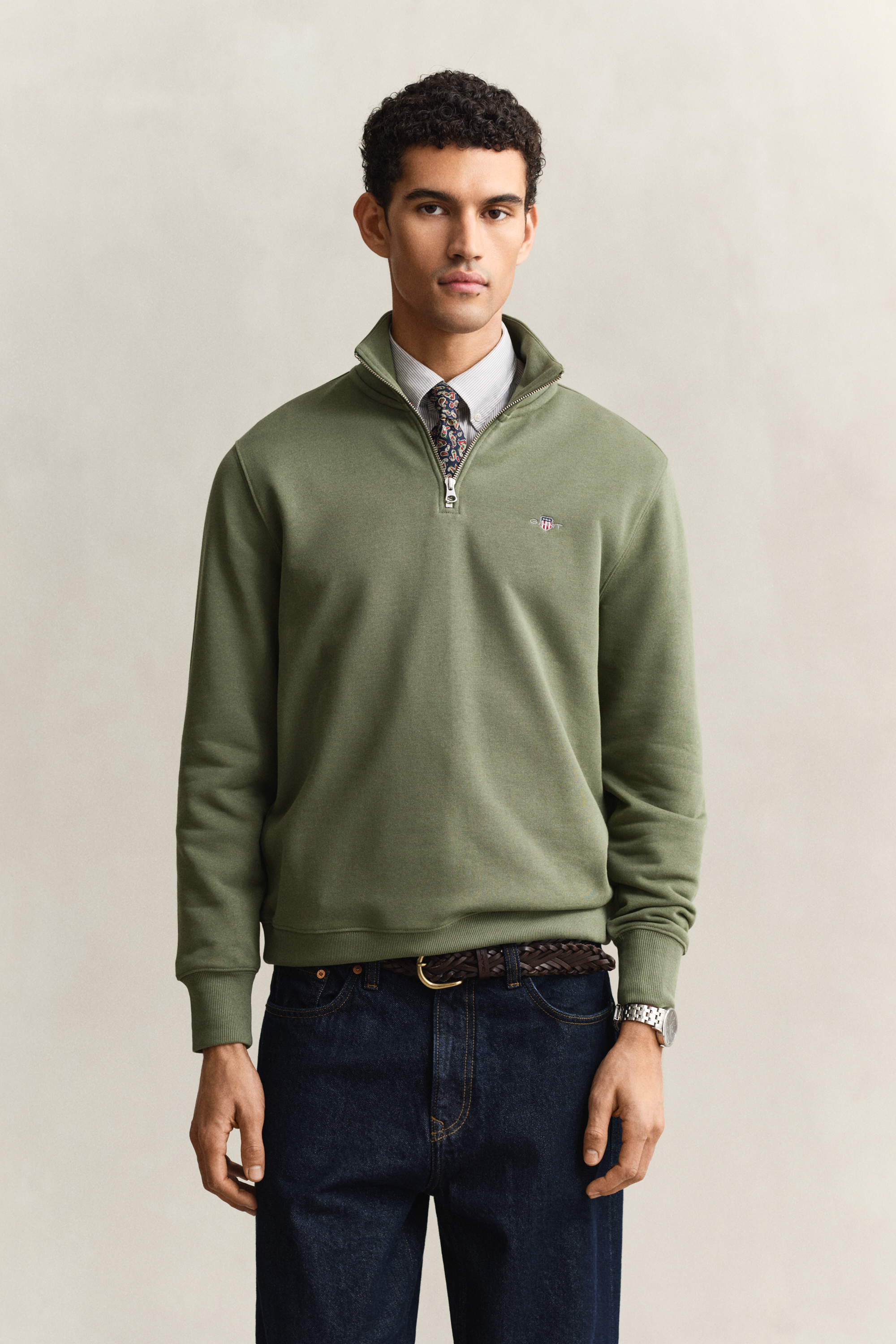 Gant Men's Dry Herb Green Shield Half-Zip Sweatshirt (M)