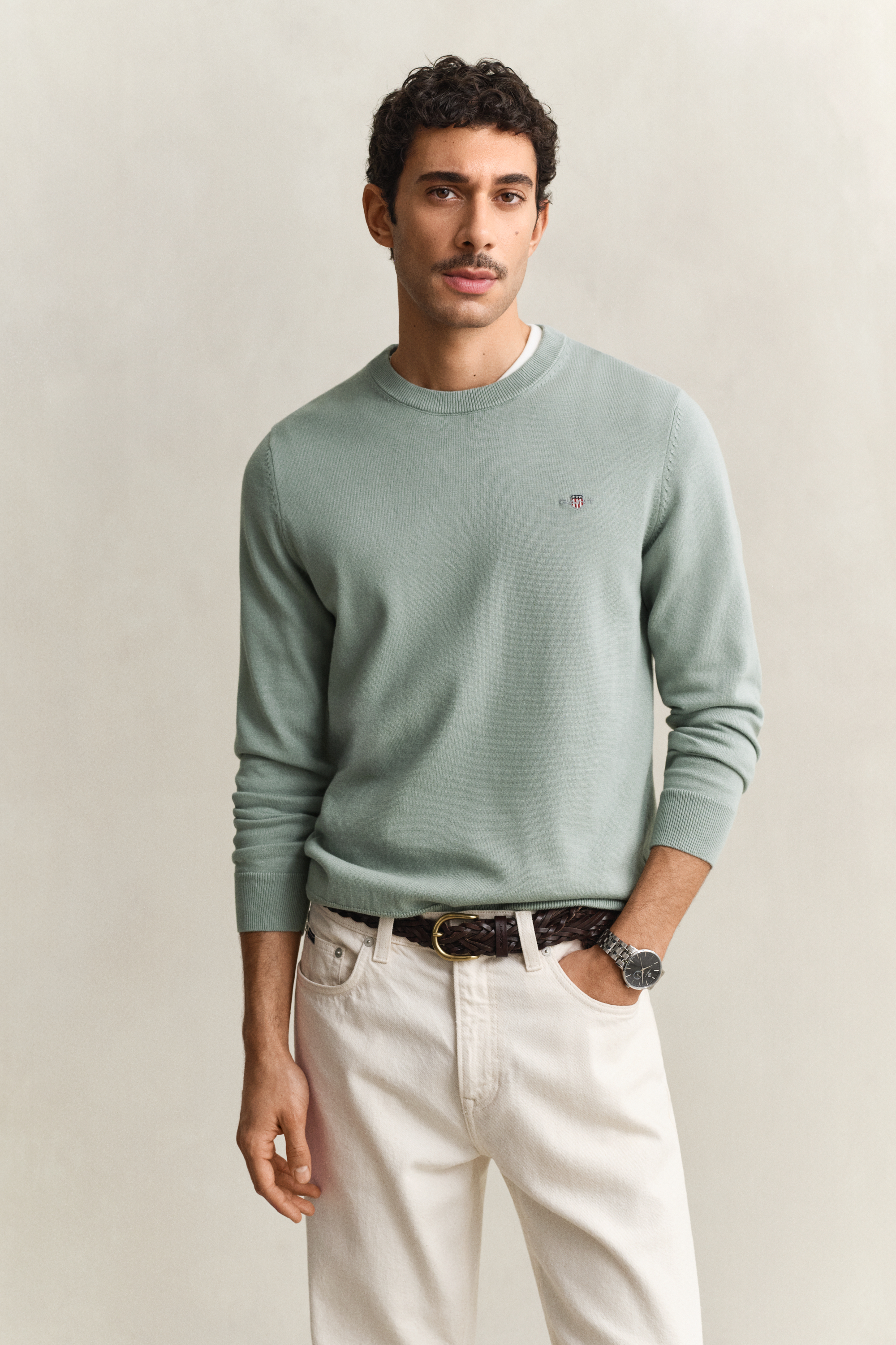 Gant Men's Ceramic Grey Cotton Crew Neck Sweater (Xxxl)