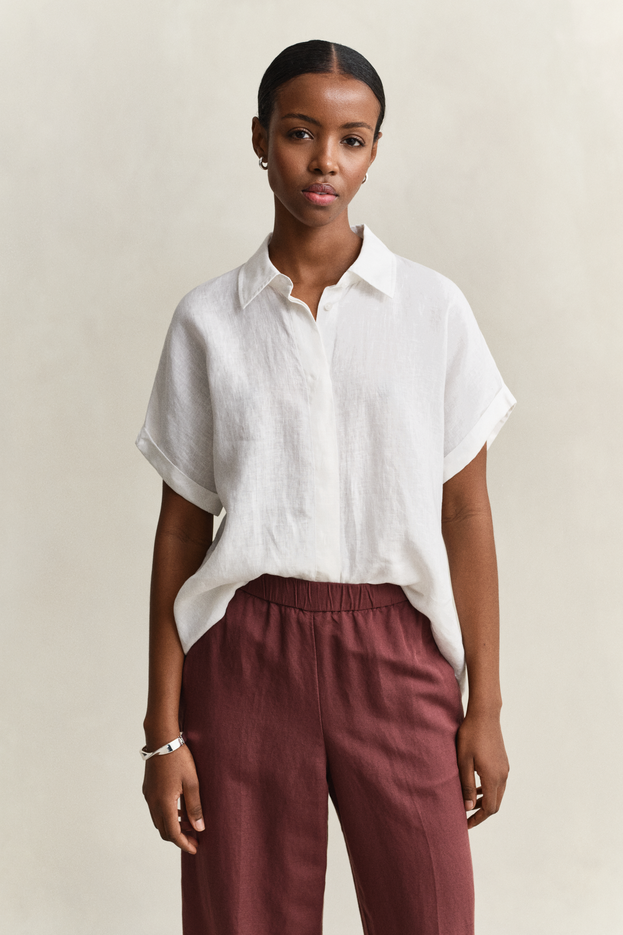 Gant Linen Cap Sleeve Shirt In White