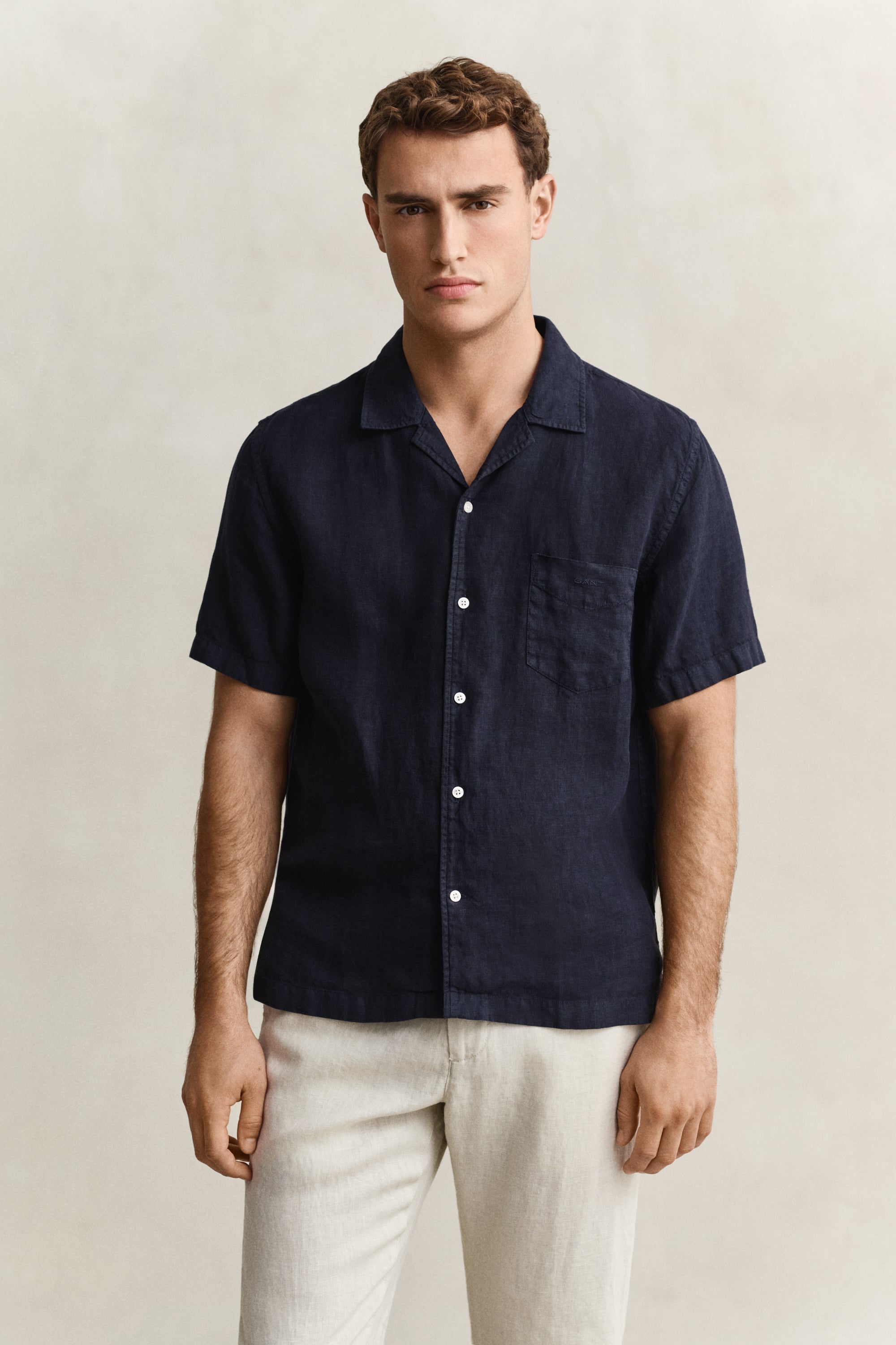 Gant Men's Navy Short Sleeve Linen Shirt (Xl) Evening Blue
