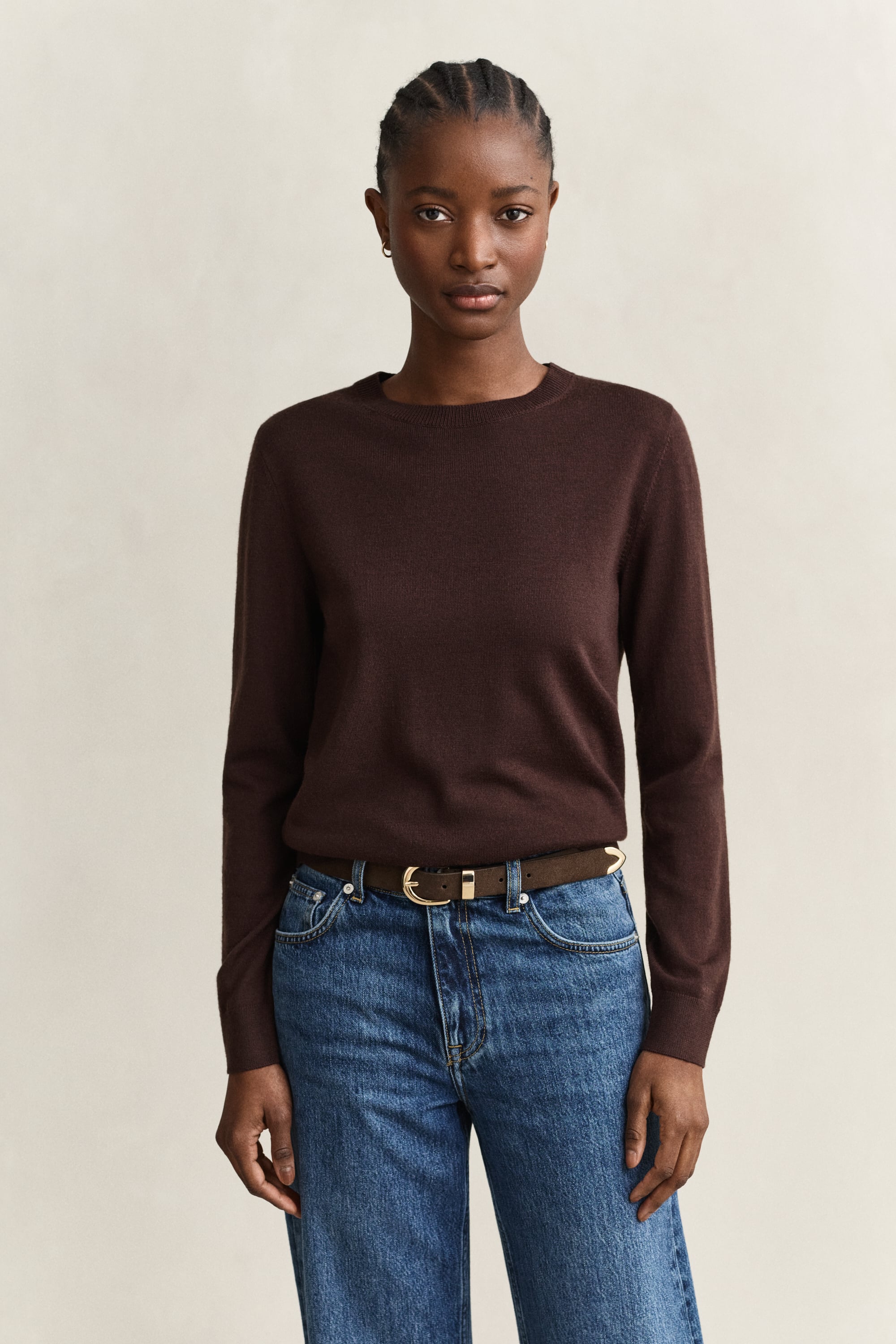 Gant Extra Fine Merino Wool Crew Neck Sweater In Brown