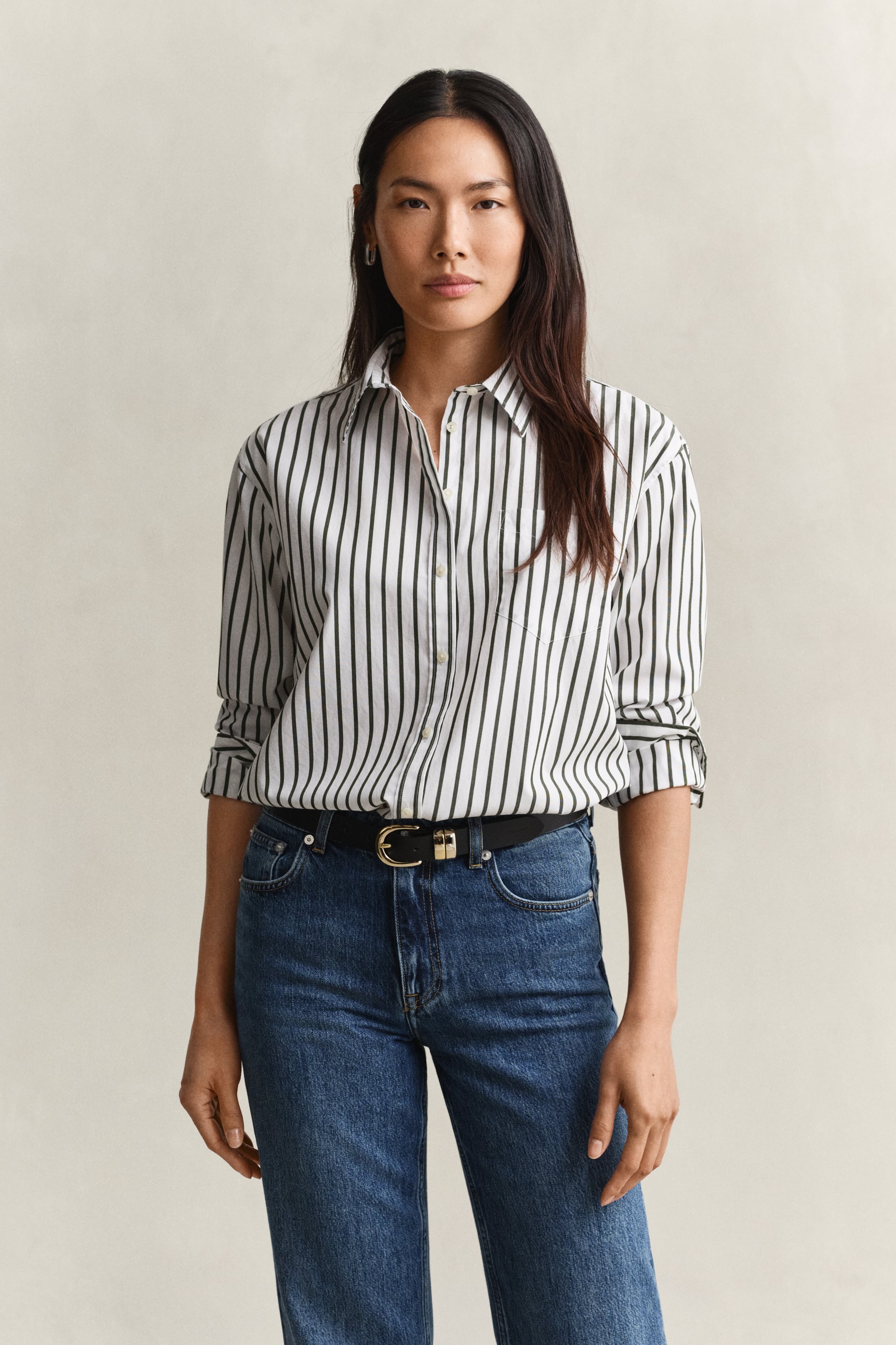 Gant Relaxed Fit Striped Classic Poplin Shirt In Green