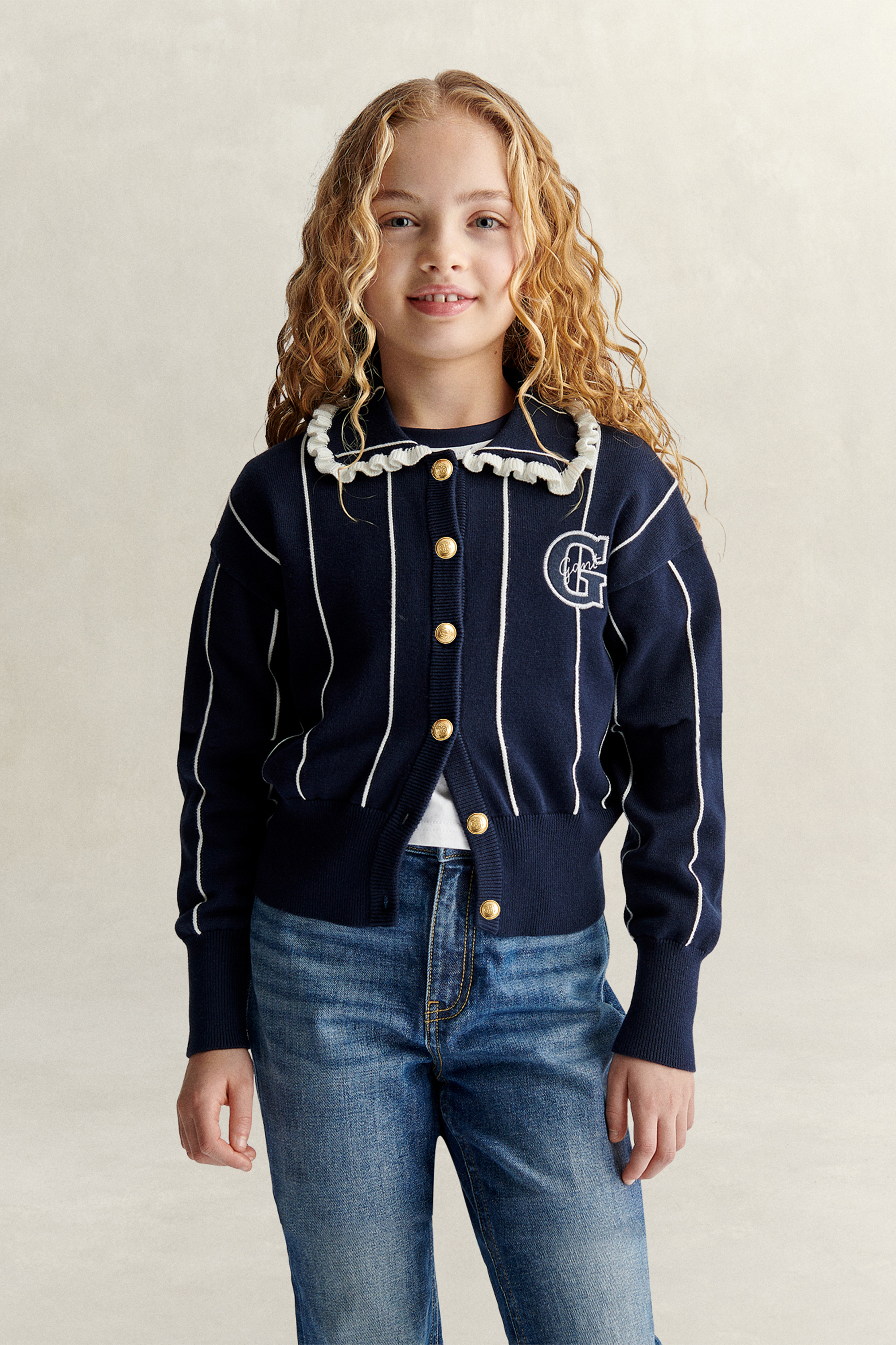 Gant Women's Navy Teens Teen Girls Striped Cardigan (146) Evening Blue