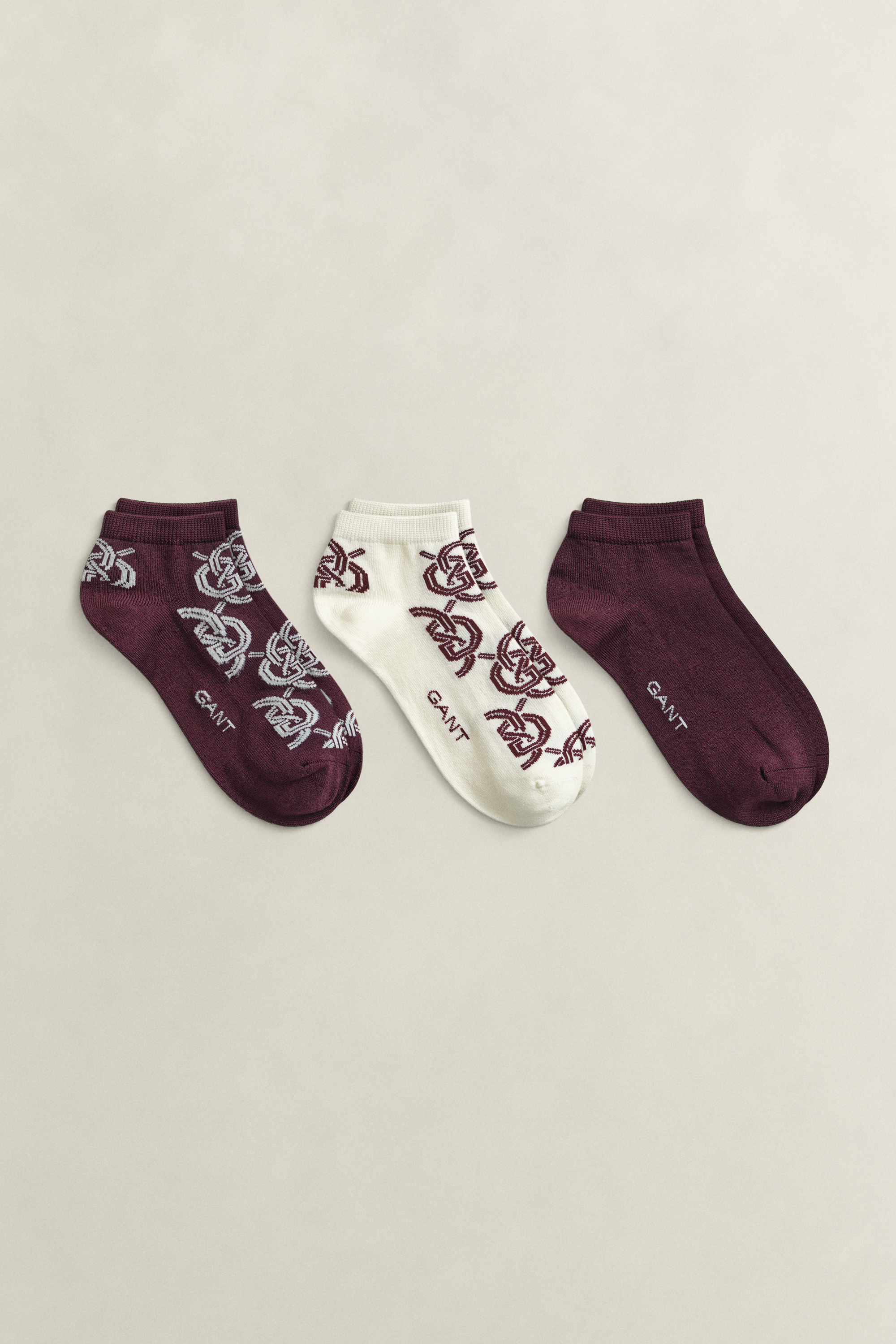 Gant Women's Darkened Wine 3-Pack Monogram Ankle Socks (39-41)