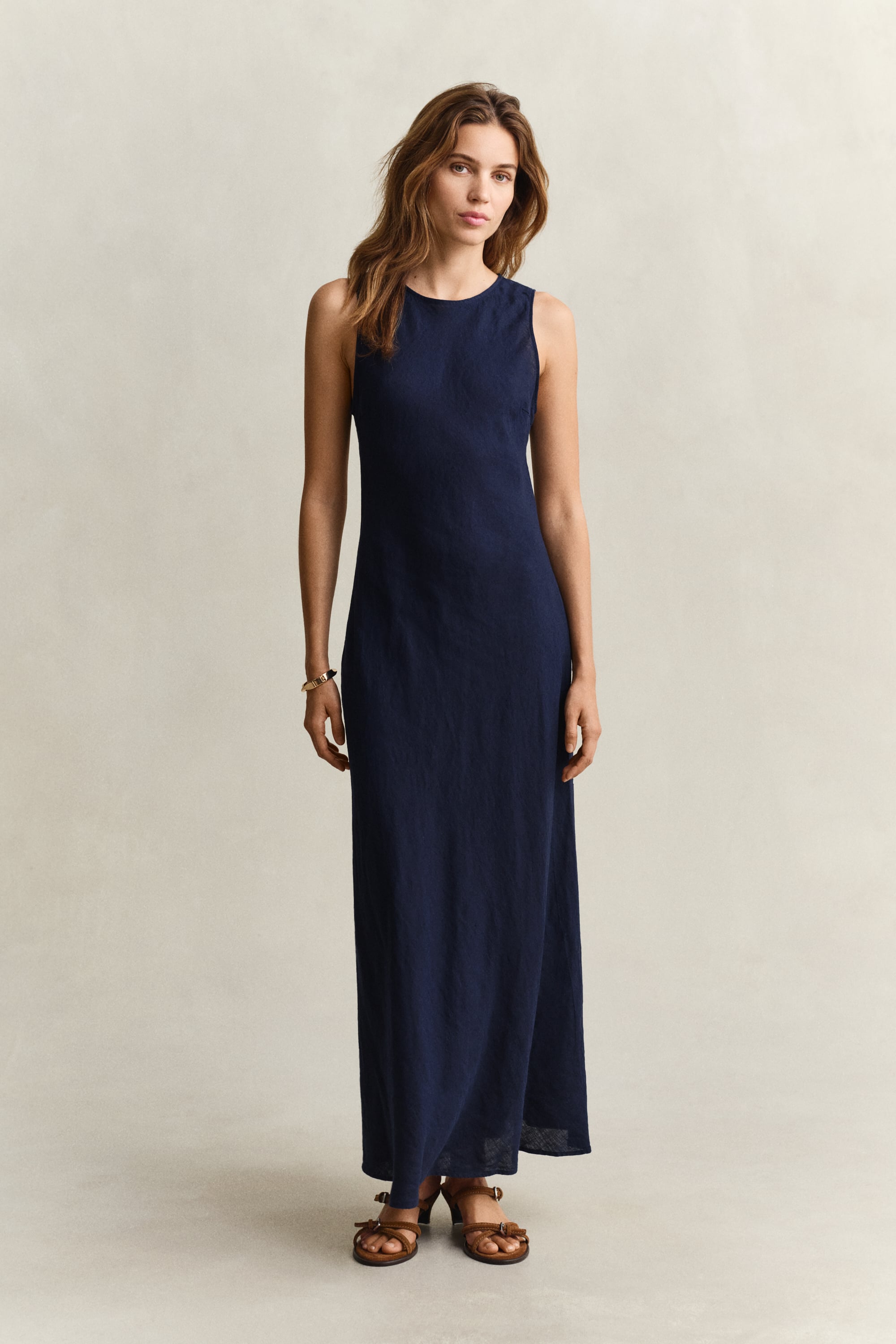 Gant Women's Navy Bias Cut Linen Midi Dress (34) Evening Blue