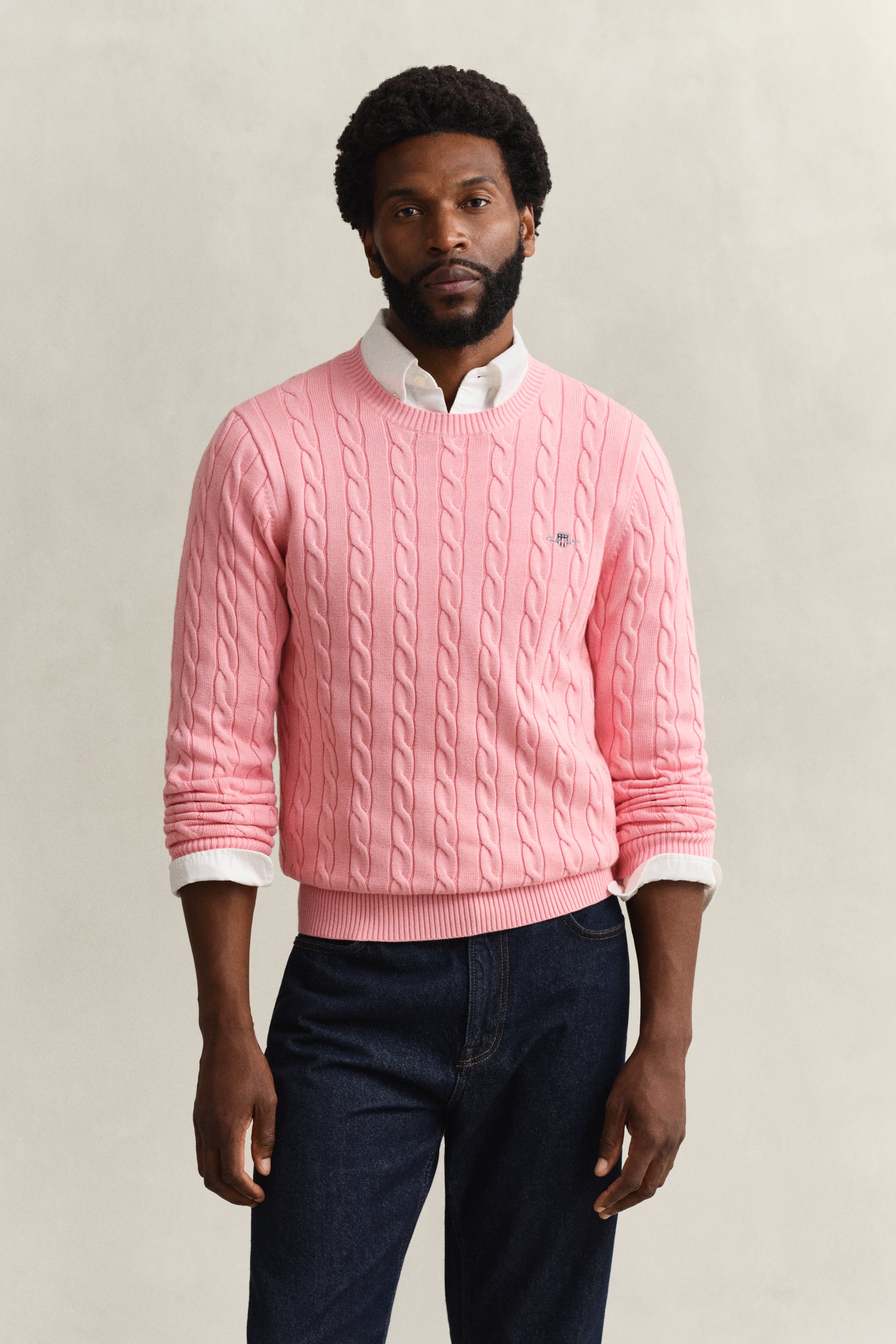 Gant Men's Washed Pink Cotton Cable Knit Crew Neck Sweater (Xxxl)