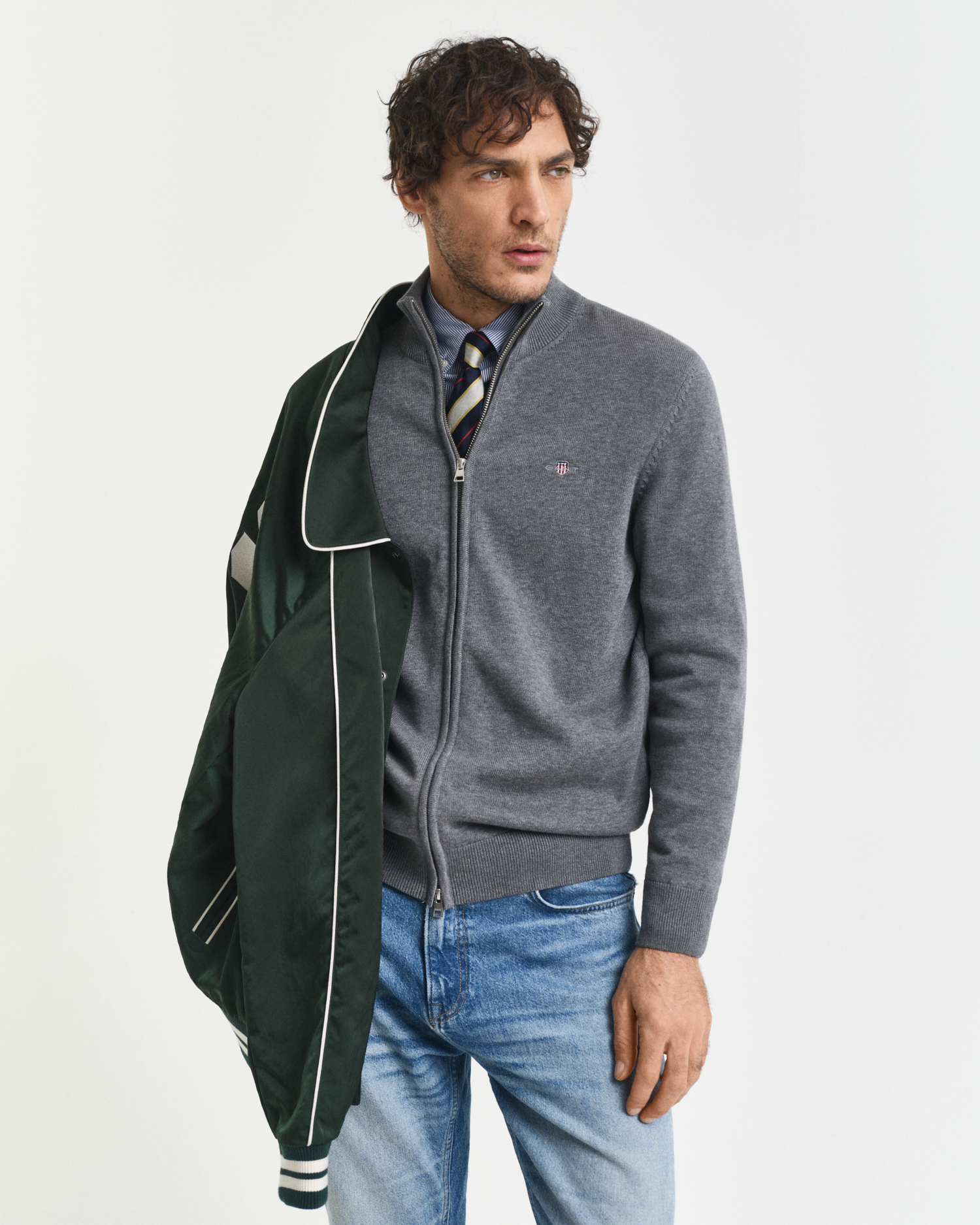 Gant Men's Dark/Grey Casual Cotton Zip Cardigan ) 4XL