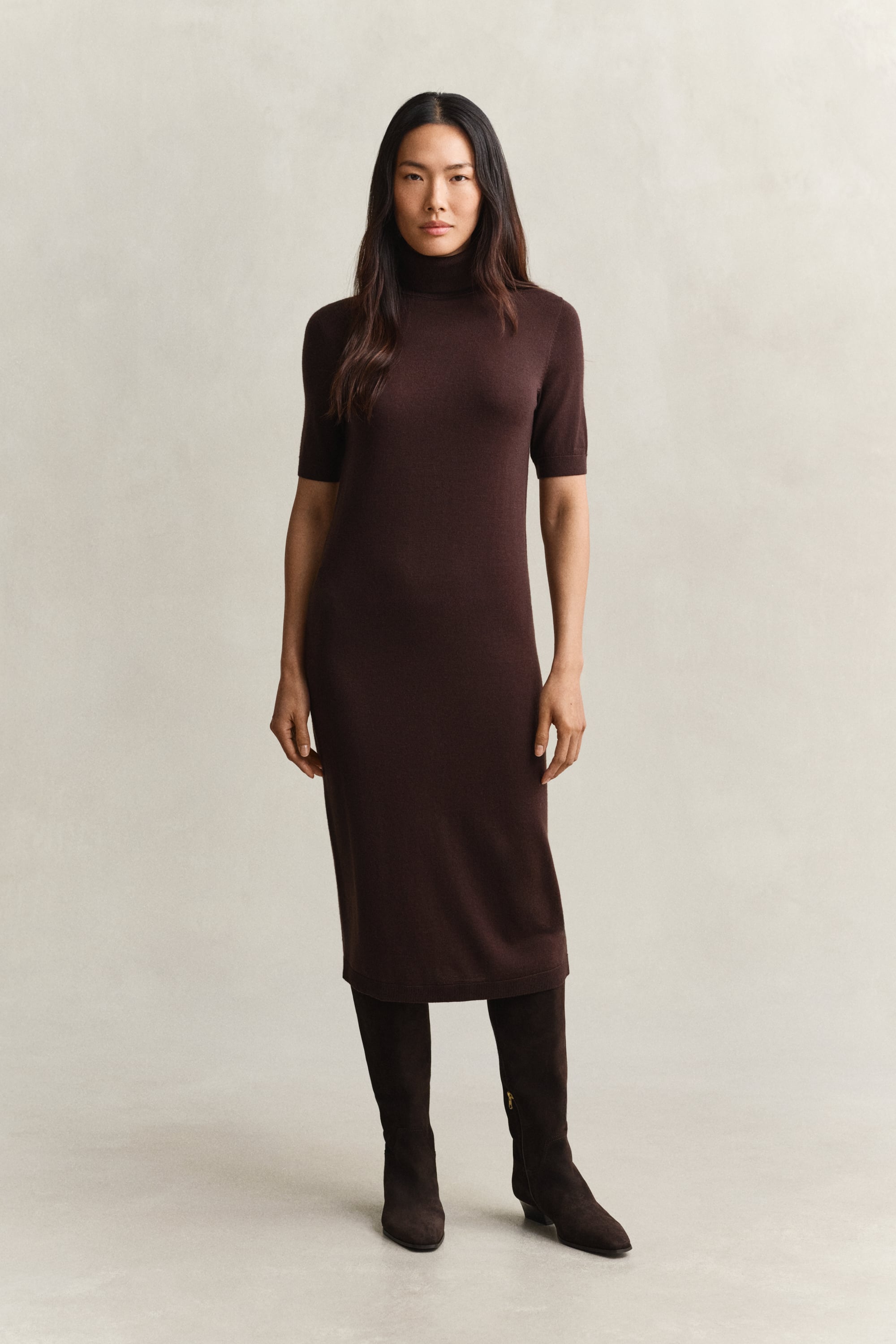 Gant Women's Brown Merino Wool Turtleneck Dress (Xl) Deep