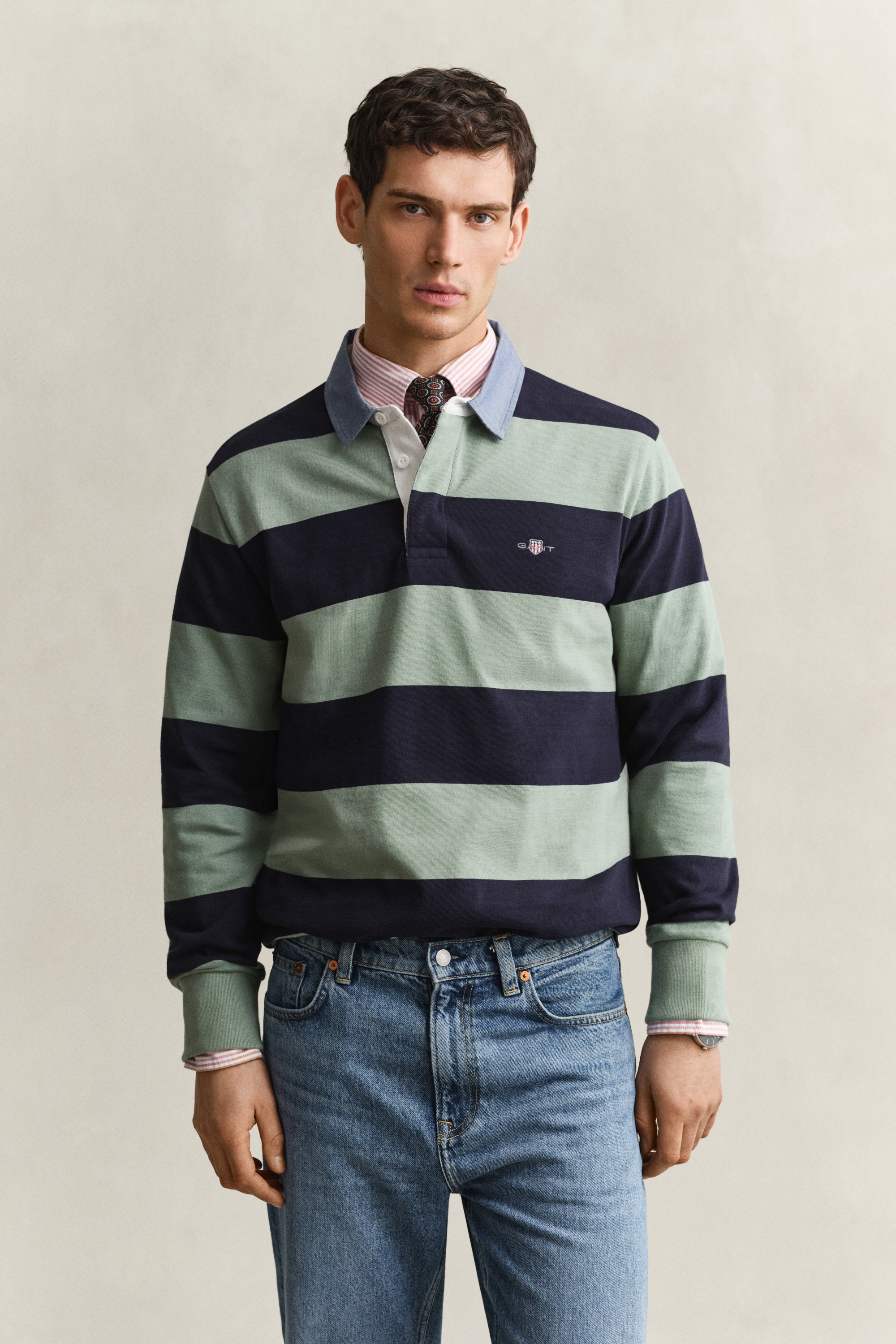 Gant Men's Surplus Mint Chambray Collar Striped Heavy Rugger (Xxl)