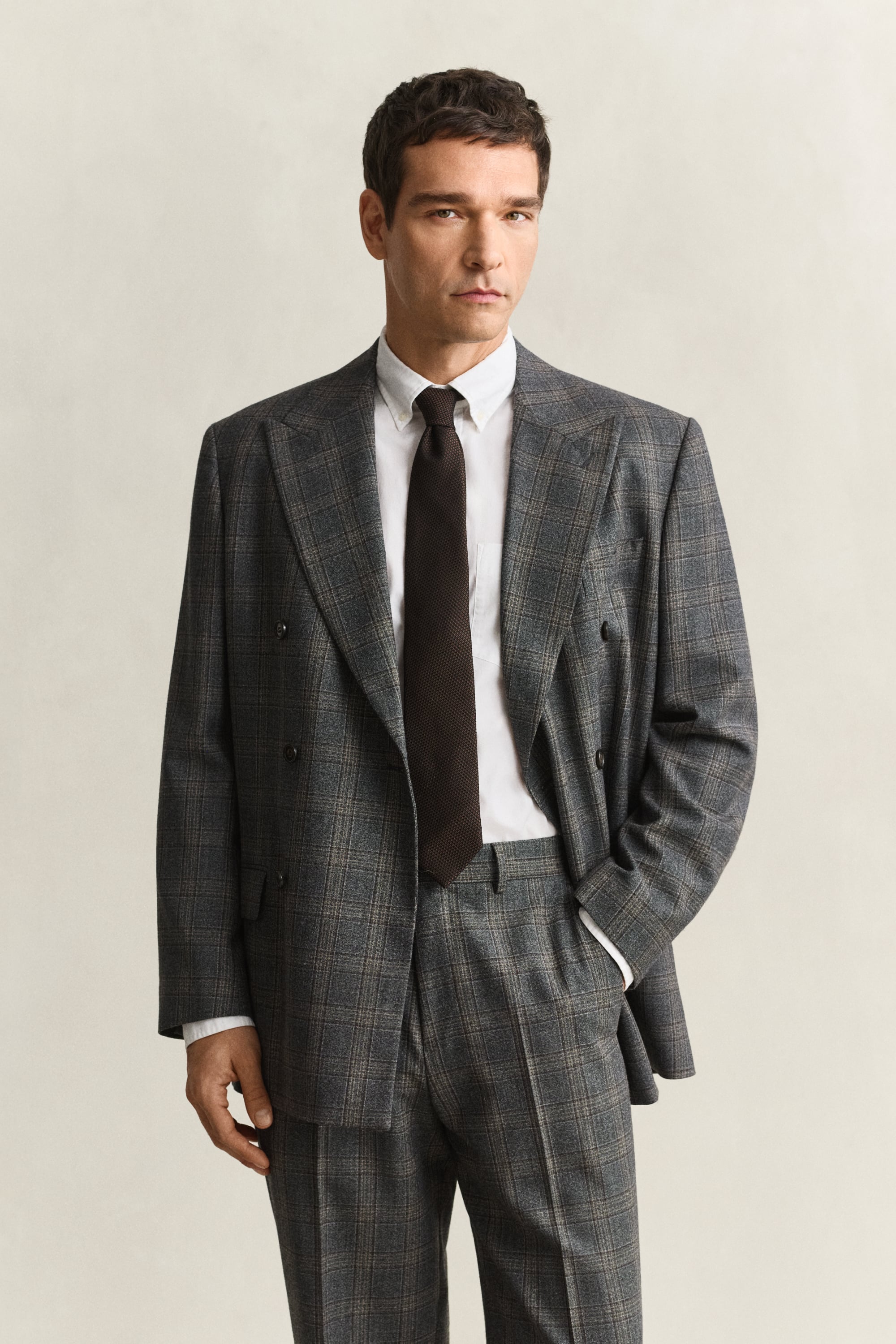 Gant Men's Ceramic Grey Melange Glen Check Suit Jacket (56)
