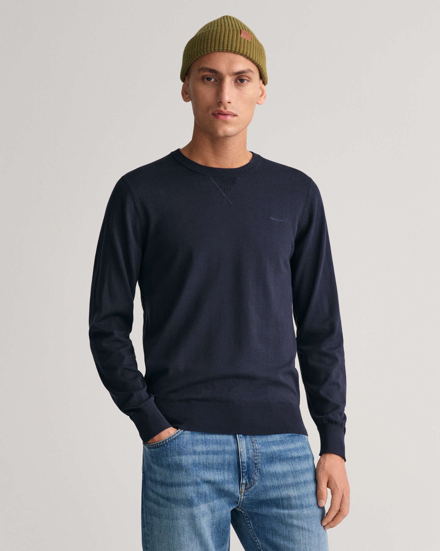 GANT Men Fine Cotton Crew Neck Sweater (XXXL) Blue