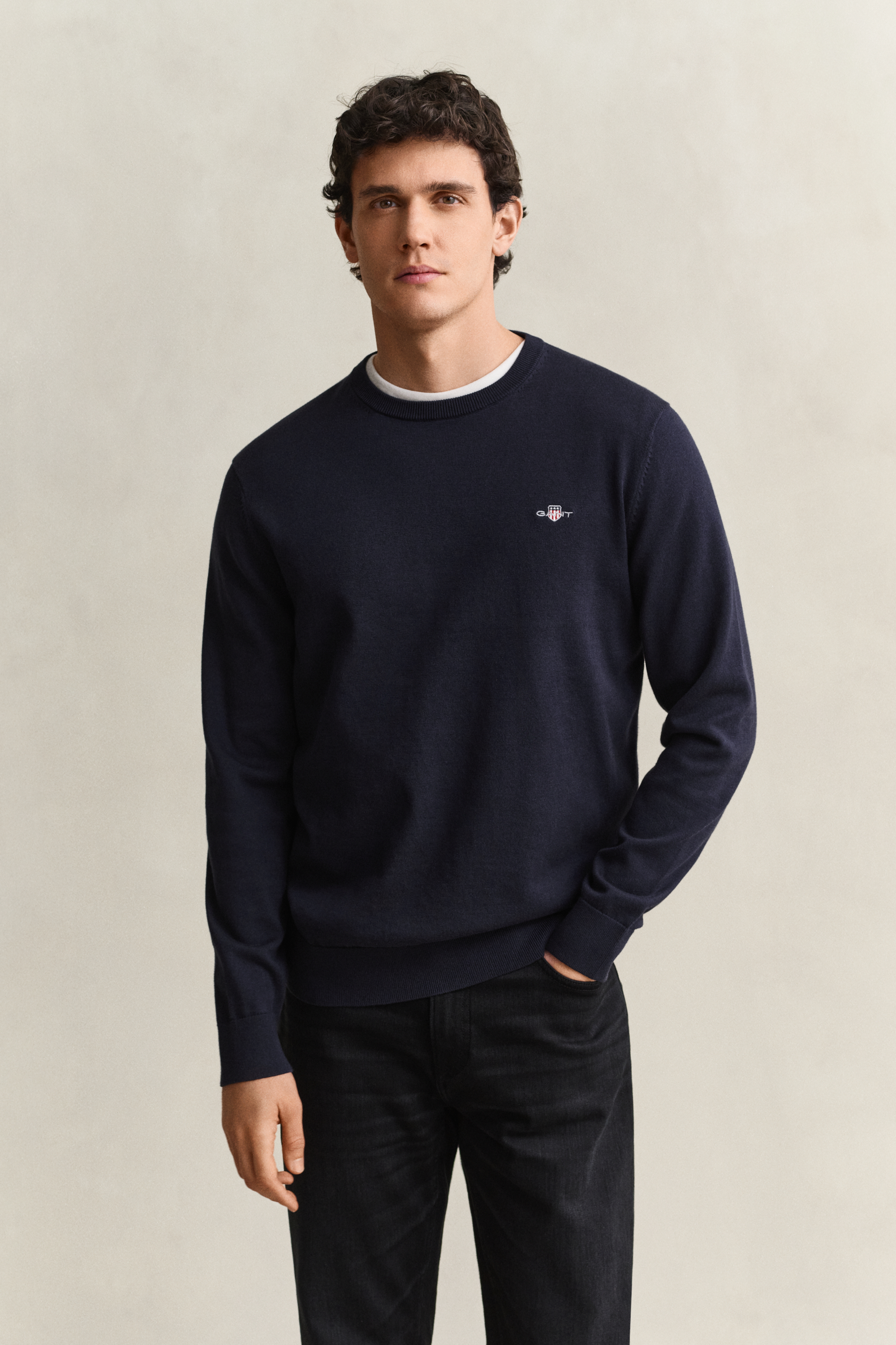 Gant Men's Navy Classic Cotton Crew Neck Sweater (Xxl) Evening Blue