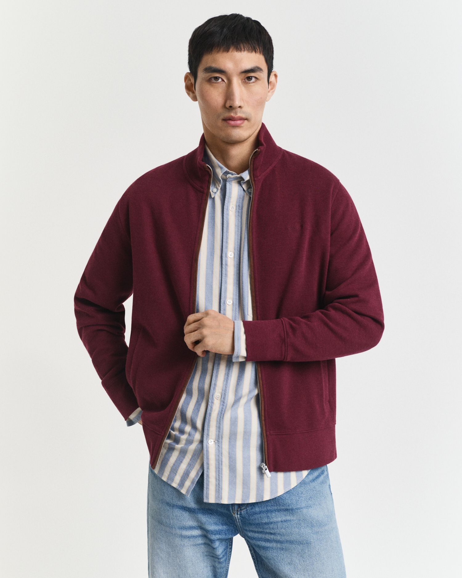 Gant Men's Purple Sacker Rib Zip Cardigan (Xl) Winter Wine