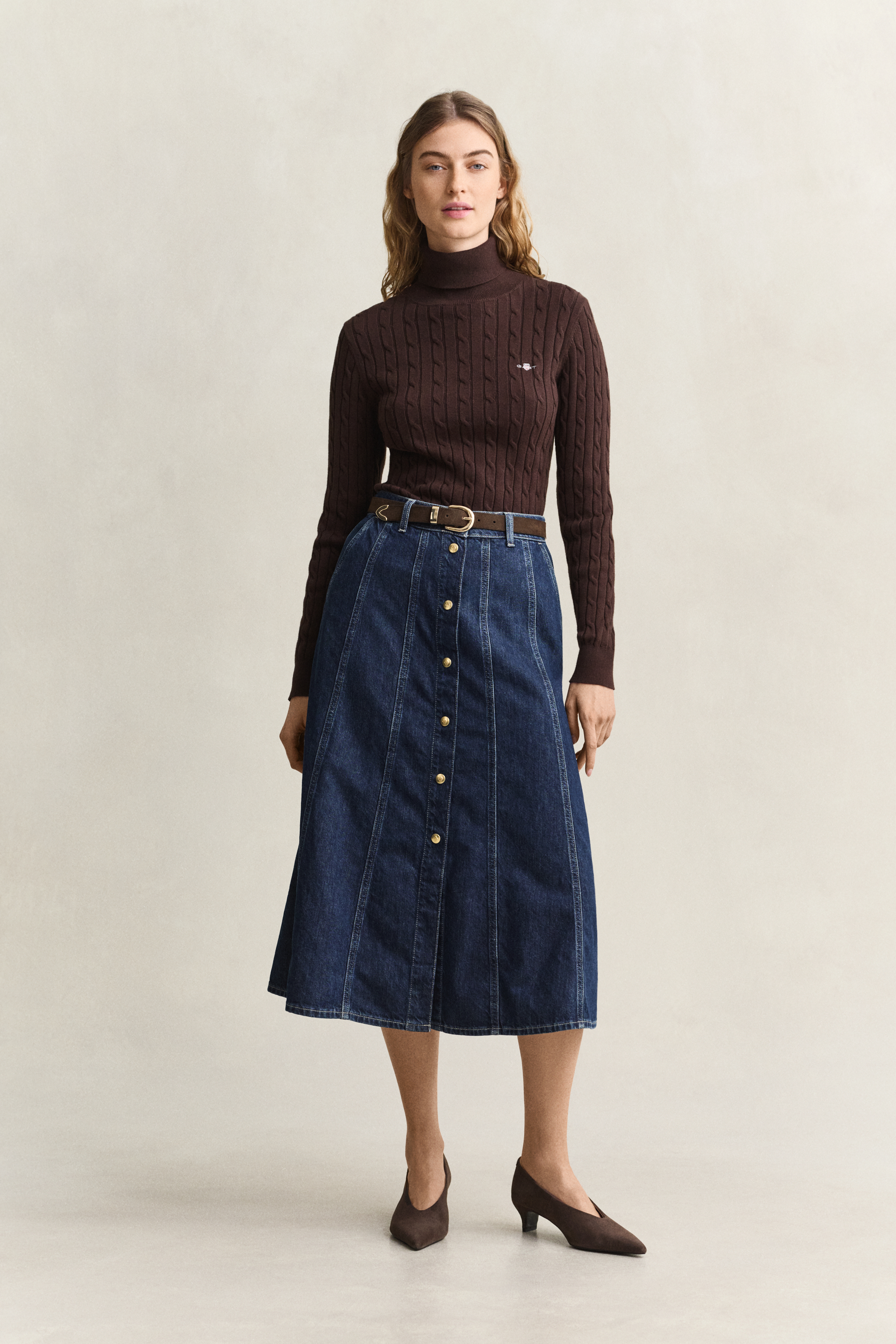 Gant Women's Navy Flared Denim Skirt (42) Dark Blue Worn In