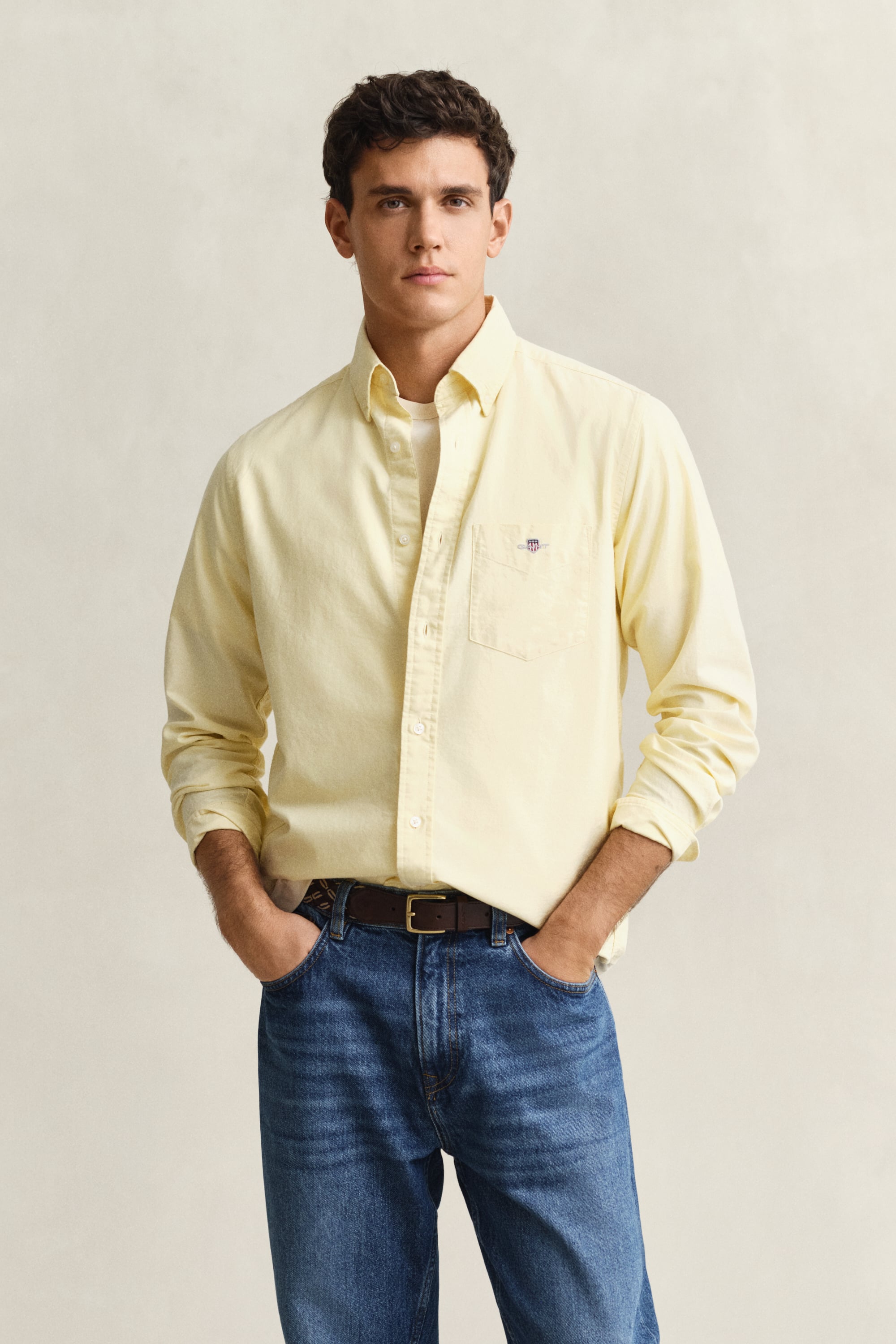 Gant Men's Light Mustard Yellow Regular Fit Classic Oxford Shirt (S)