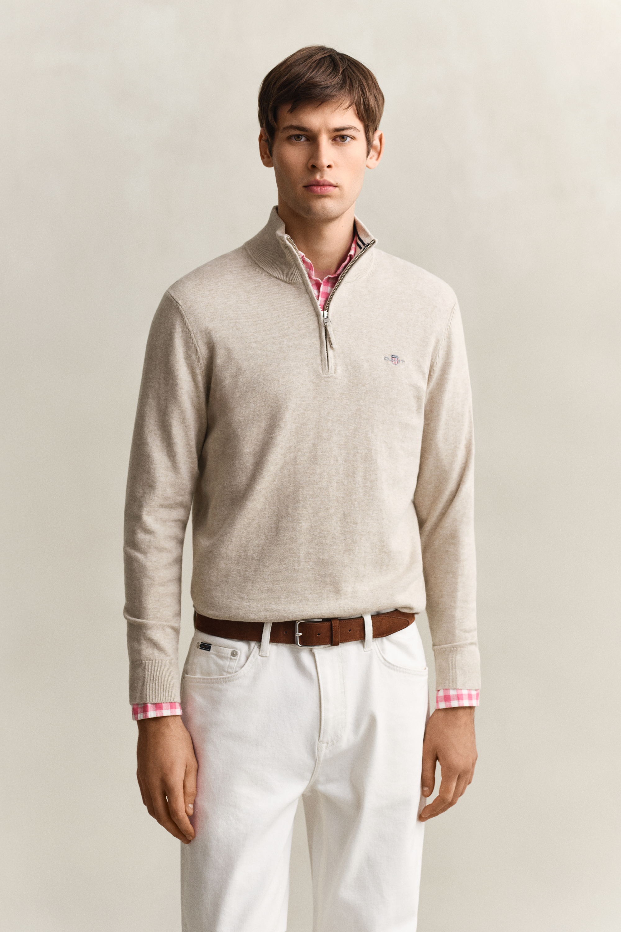 Gant Men's Beige Classic Cotton Half-Zip Sweater (Xxl) Oat Melange