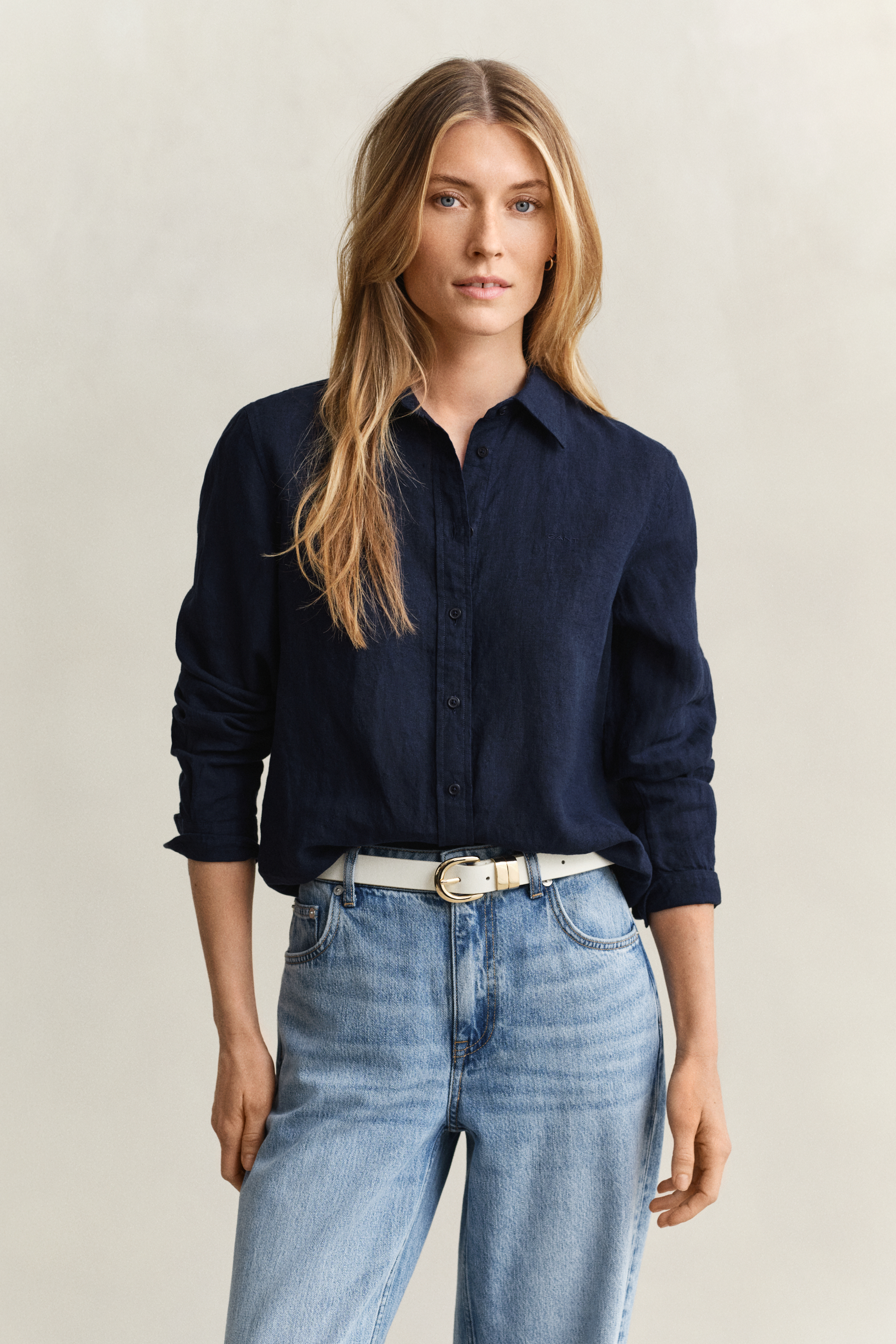 Gant Regular Fit Linen Shirt In Blue