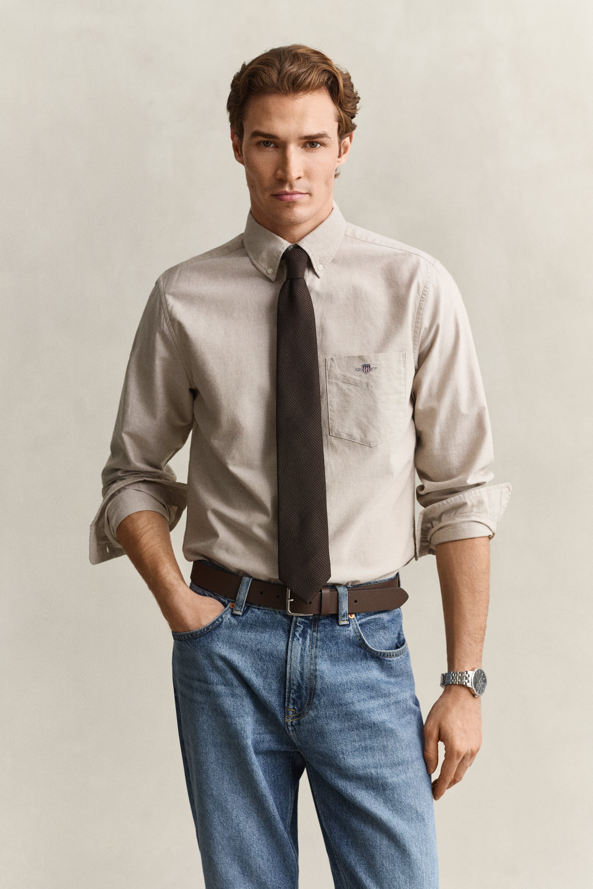 Gant Men's Beige Classic Regular Oxford Shirt (L) Light Taupe