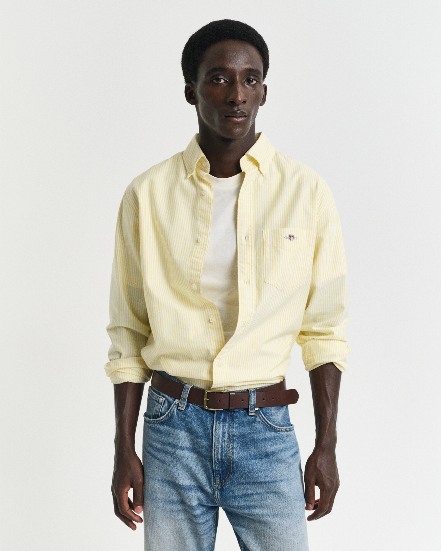 Gant Men's Yellow Regular Fit Banker Stripe Classic Oxford Shirt ) 4XL