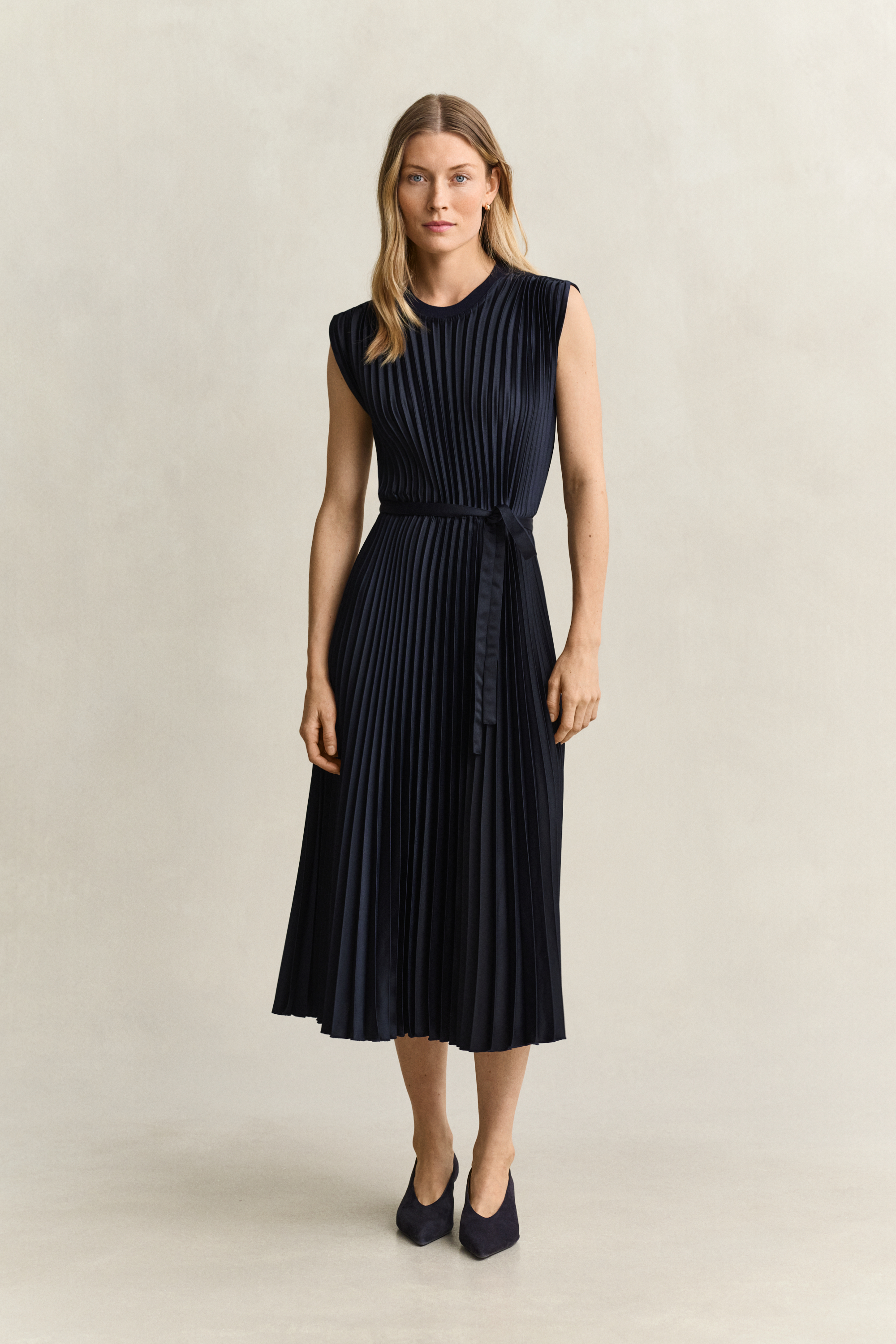 Pleated Belted Dress EVENING