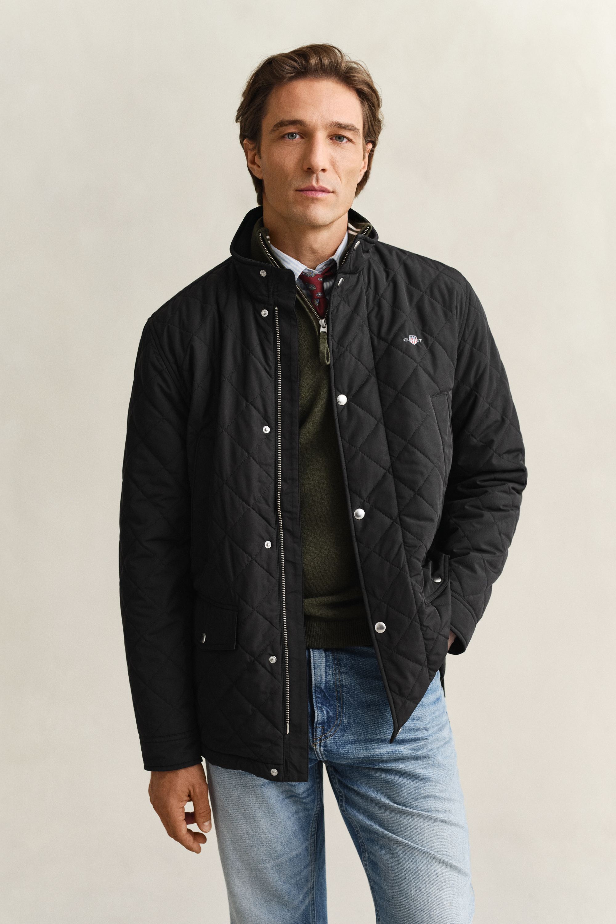 Gant Men's Black Quilted Windcheater Mid-Length Jacket (L)