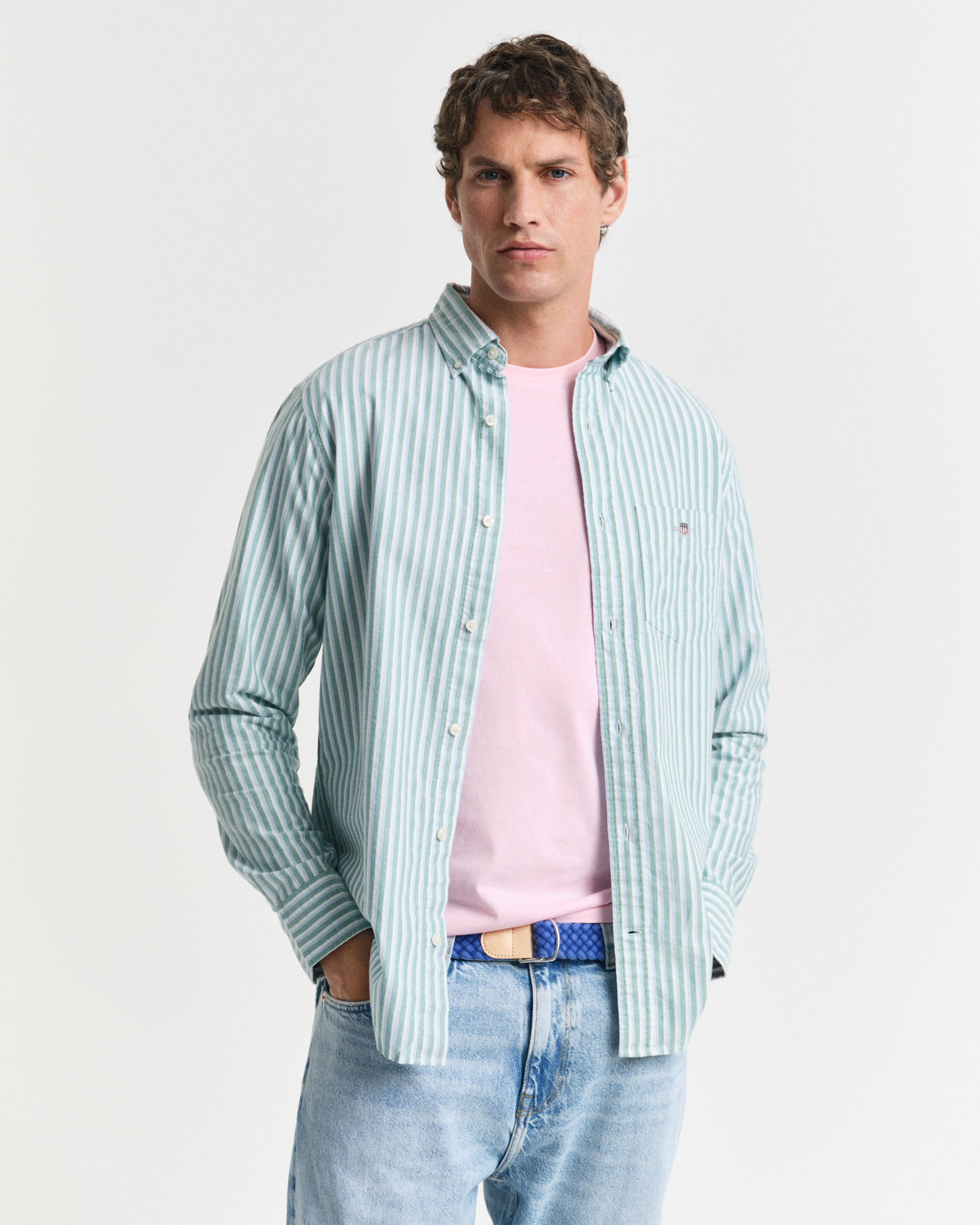 Gant Men's Green Regular Fit Striped Classic Oxford Shirt ) Xxl