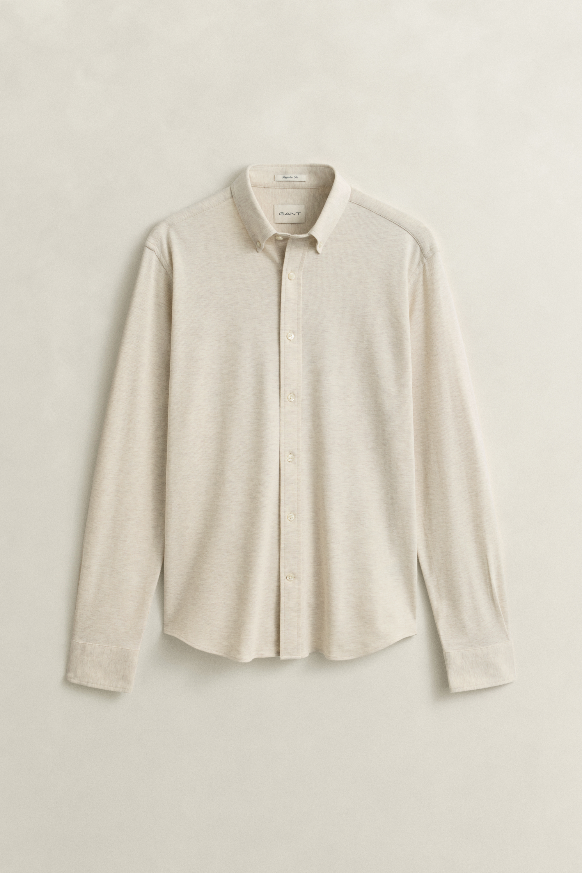 Gant Men's Beige Jersey Stretch Piqué Shirt (L) Seed Melange