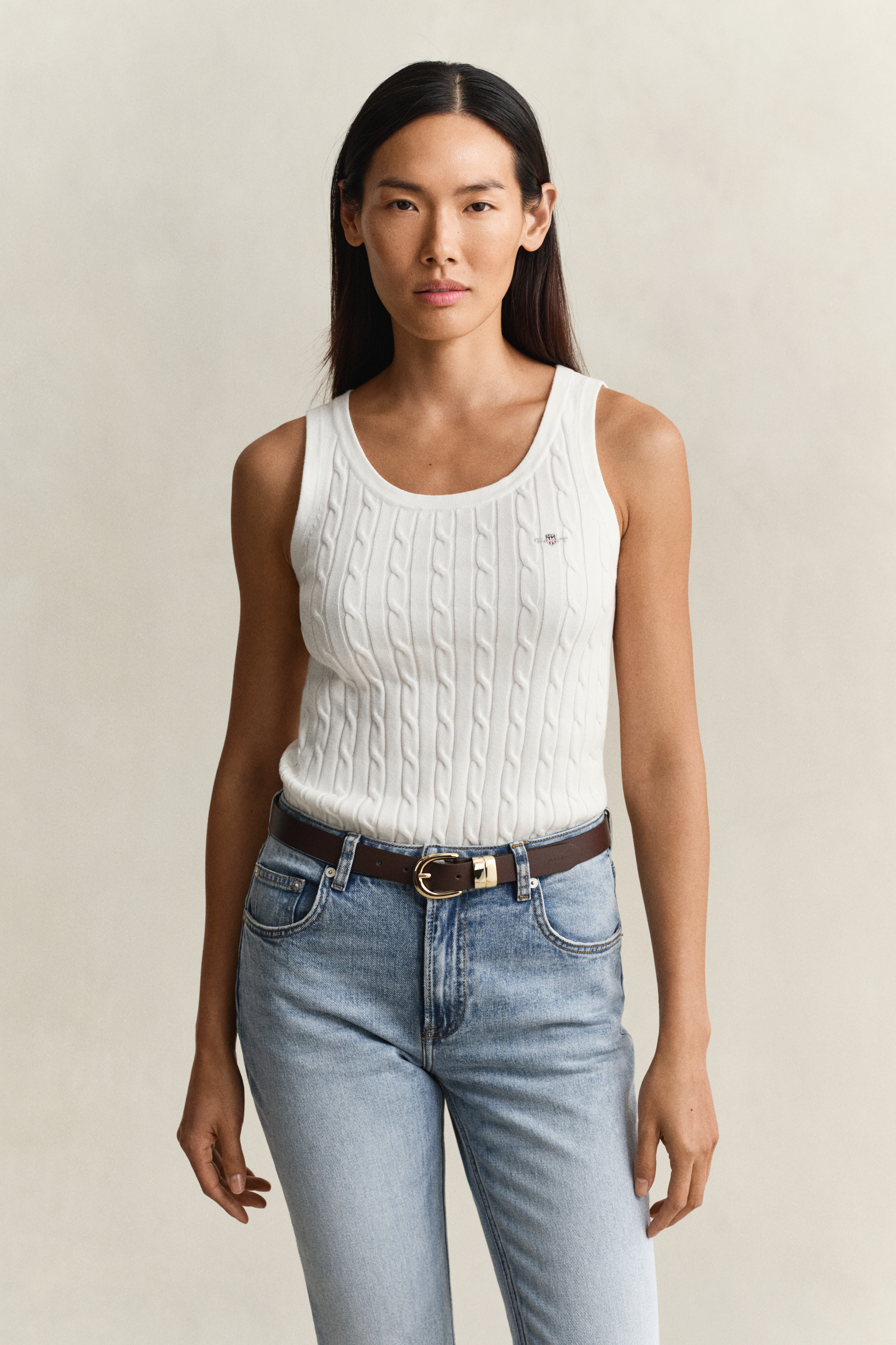 Gant Women's Off White Cable Knit Tank Top (Xxl) Eggshell