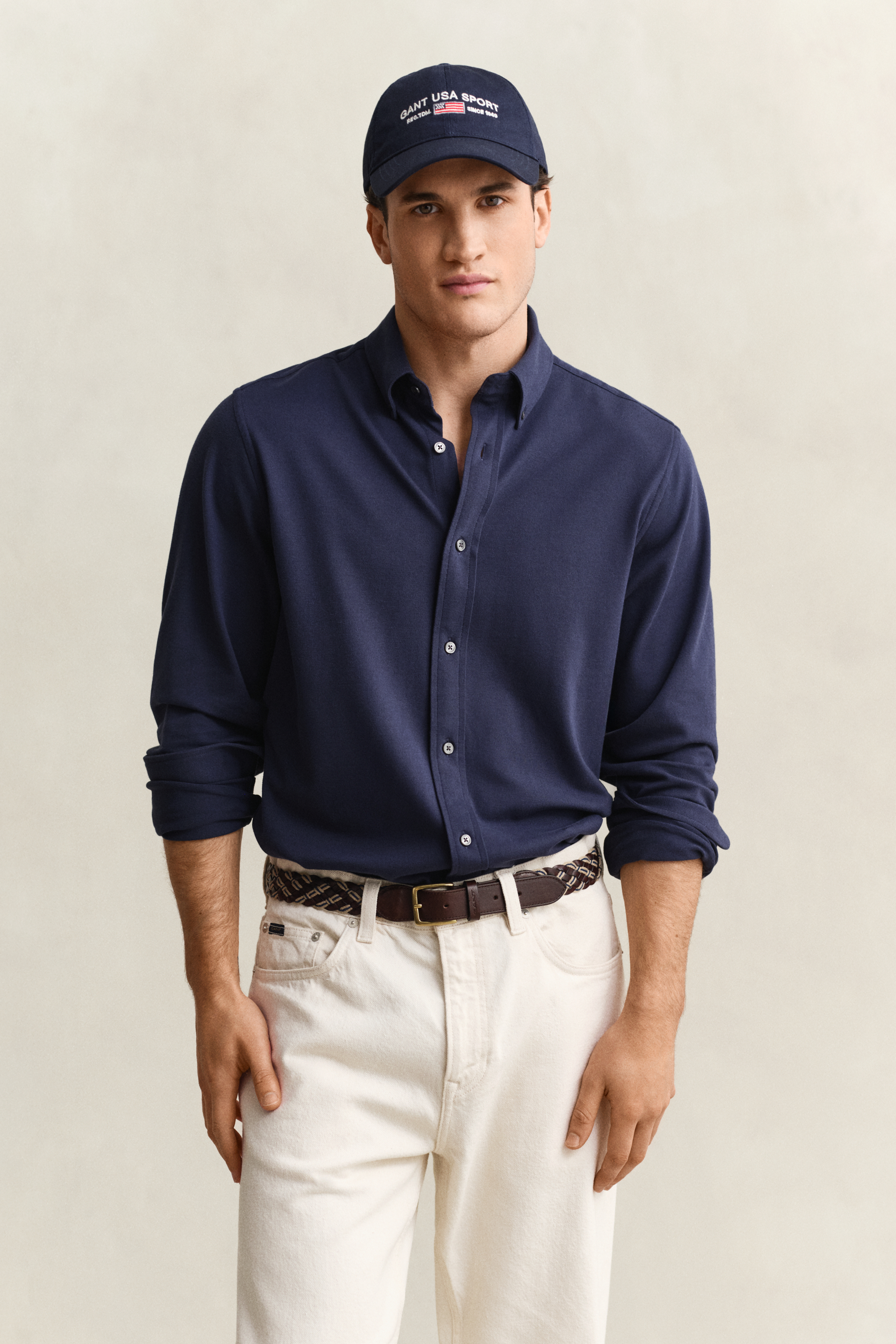 Gant Men's Navy Jersey Stretch Piqué Shirt (Xxxl) Marine