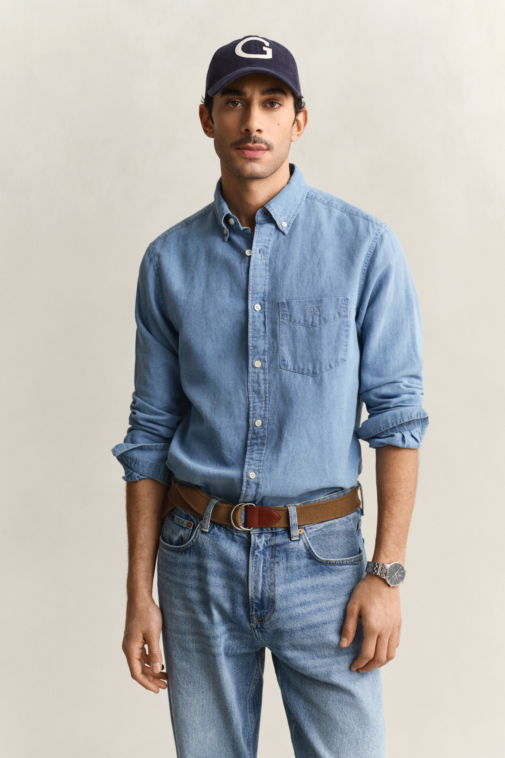 Gant Men's Light Blue Cotton Linen Indigo Shirt (Xxxl) Semi