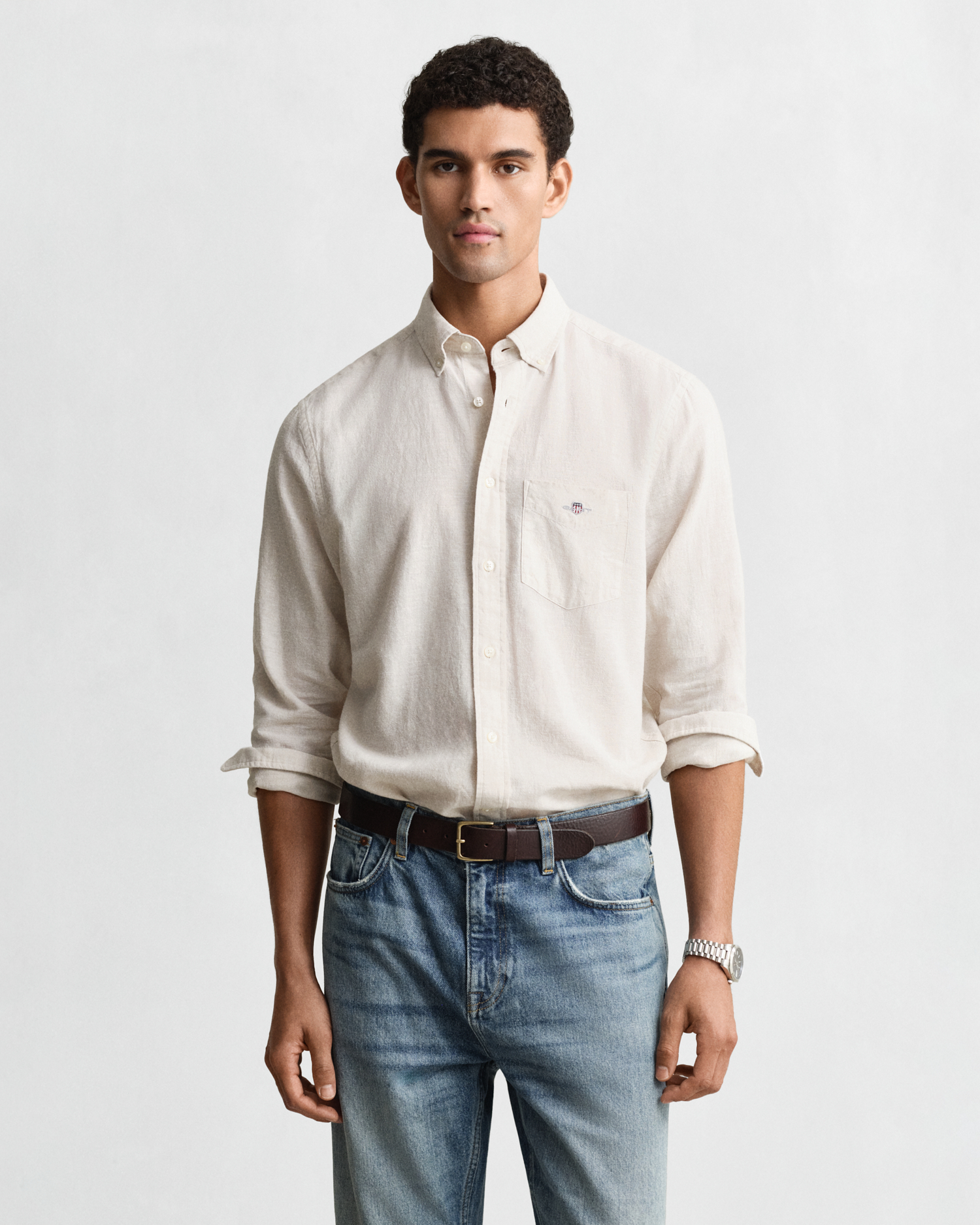 Gant Men's Beige Linen Blend Shirt (S) Putty