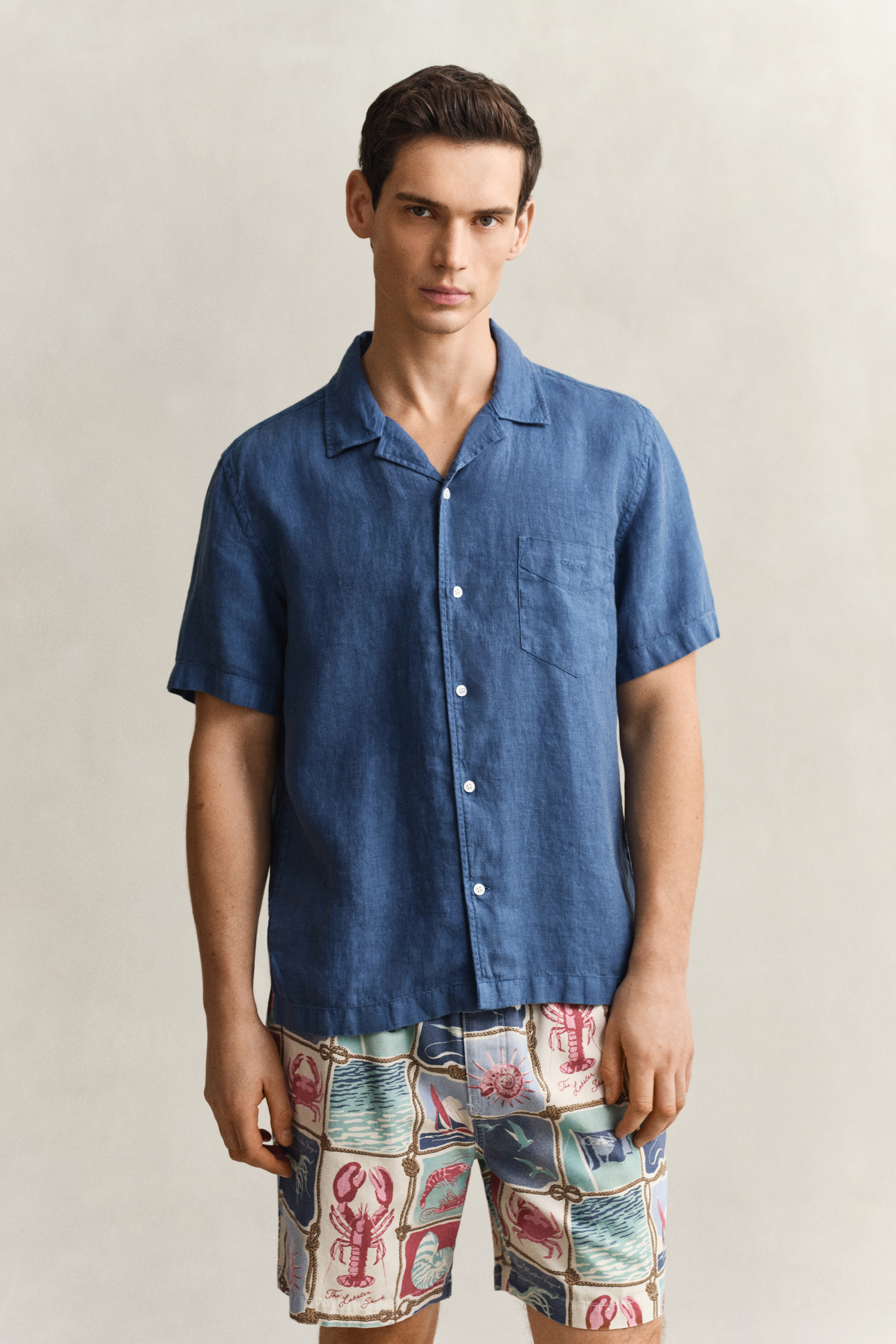 Gant Men's Vintage Blue Short Sleeve Linen Shirt (Xxl)