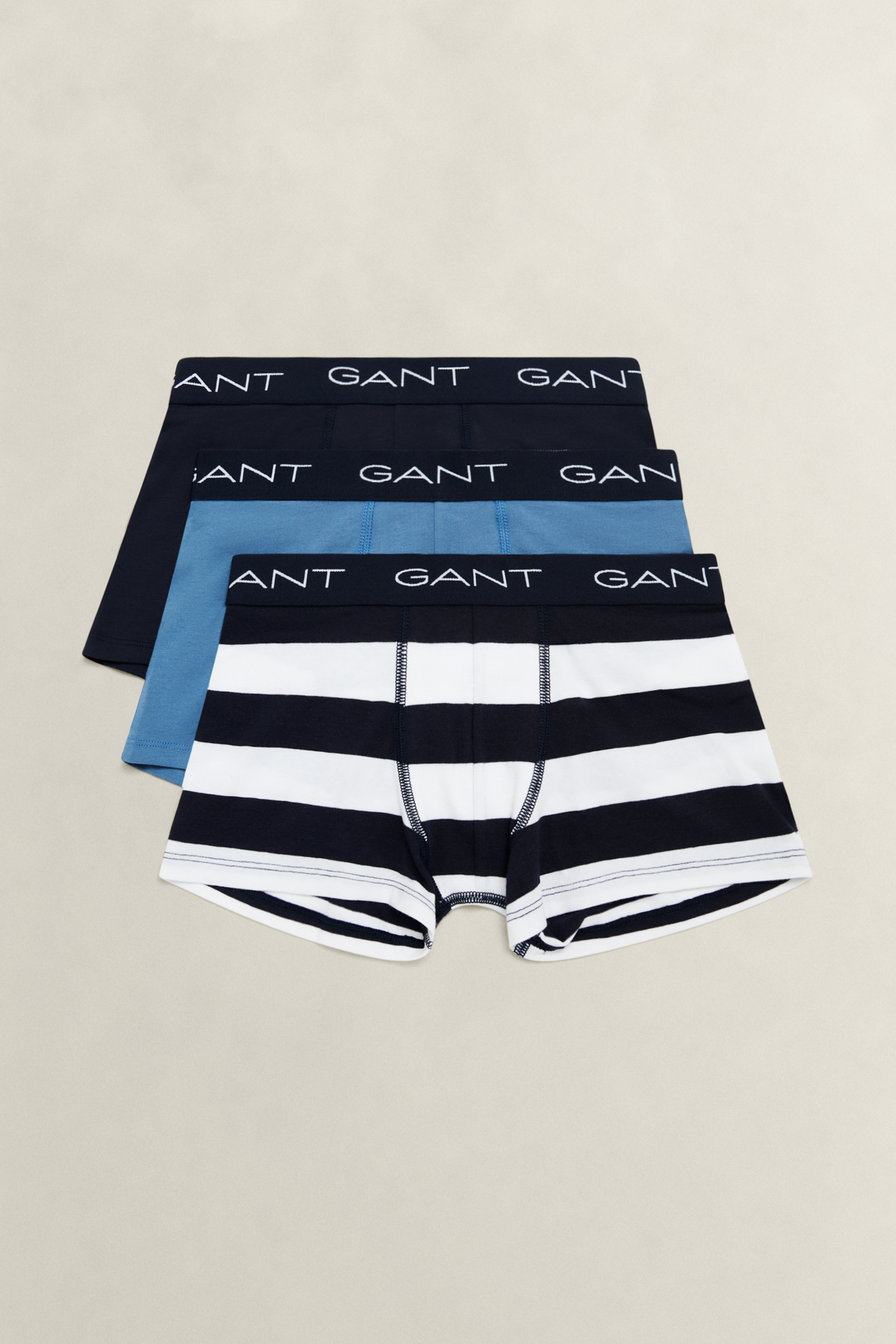 Gant Men's Navy Teens Teen Boys 3-Pack Stripe Boxer Briefs (134/140) Evening Blue