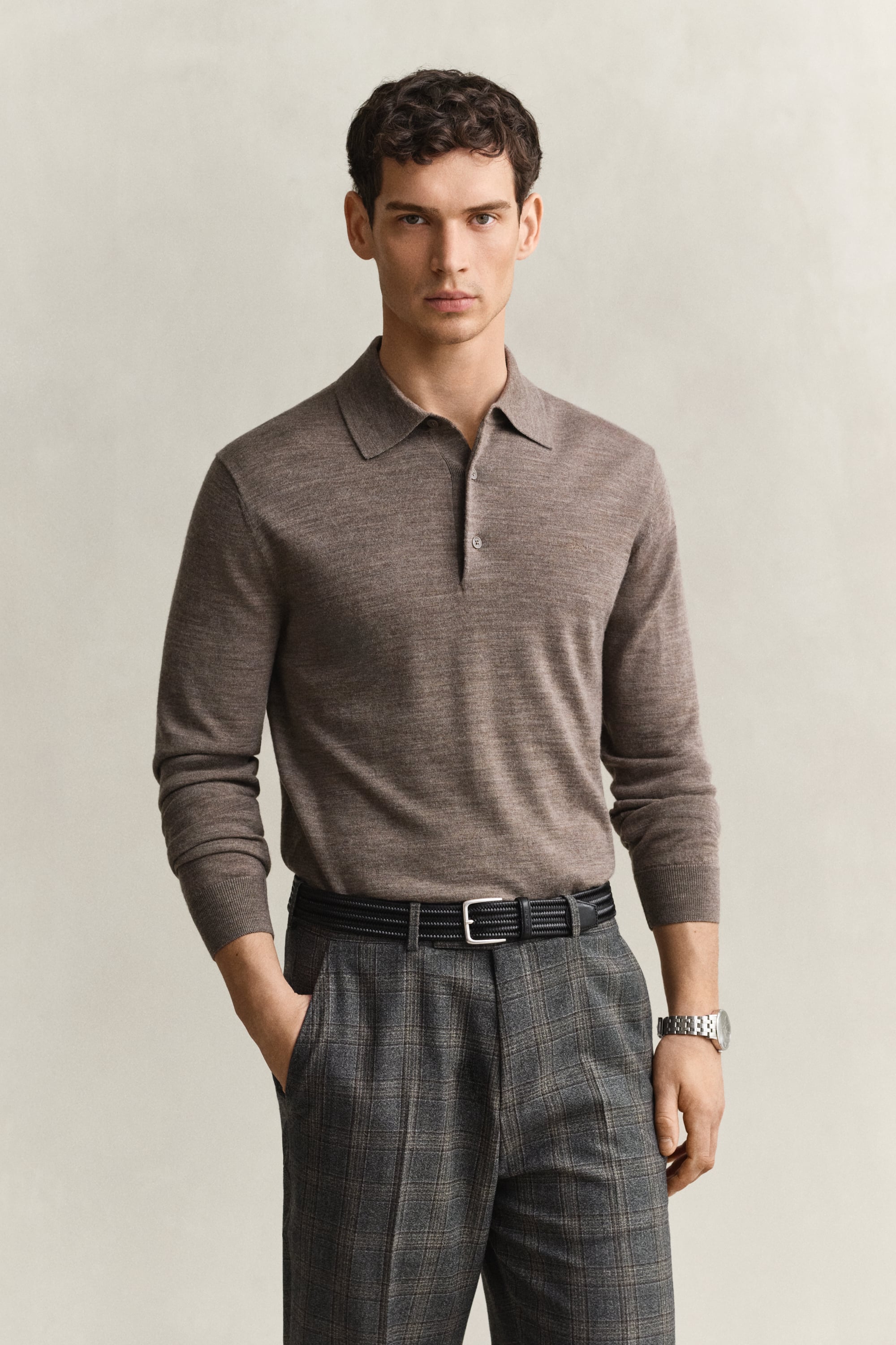 Gant Men's Dk Hazelnut Melange Extra Fine Merino Wool Polo Sweater (Xxxl)