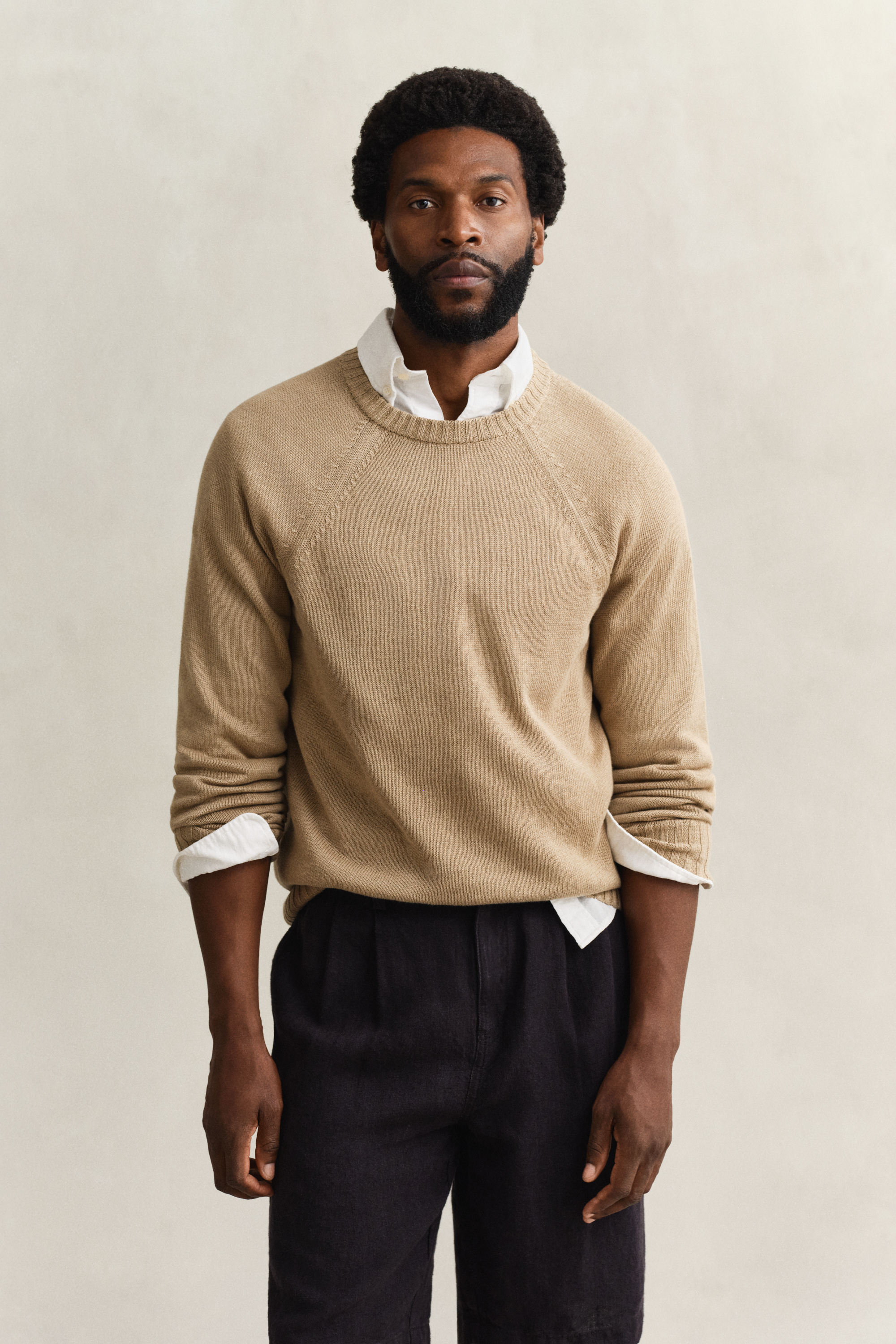 Gant Men's Khaki Linen Blend Sweater (Xxl) Dark