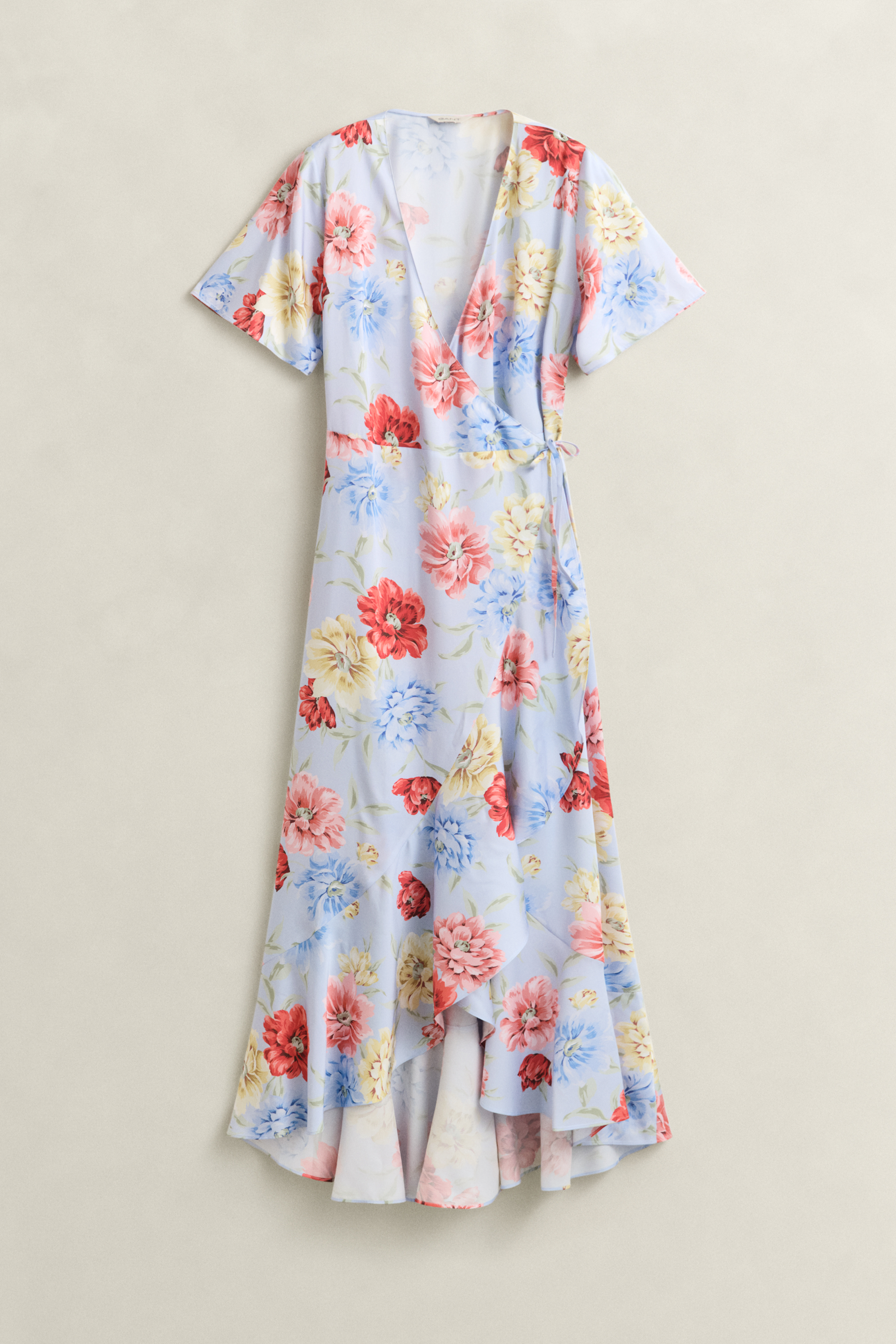 Gant Women's Light Blue Floral Frilly Wrap Dress (46)