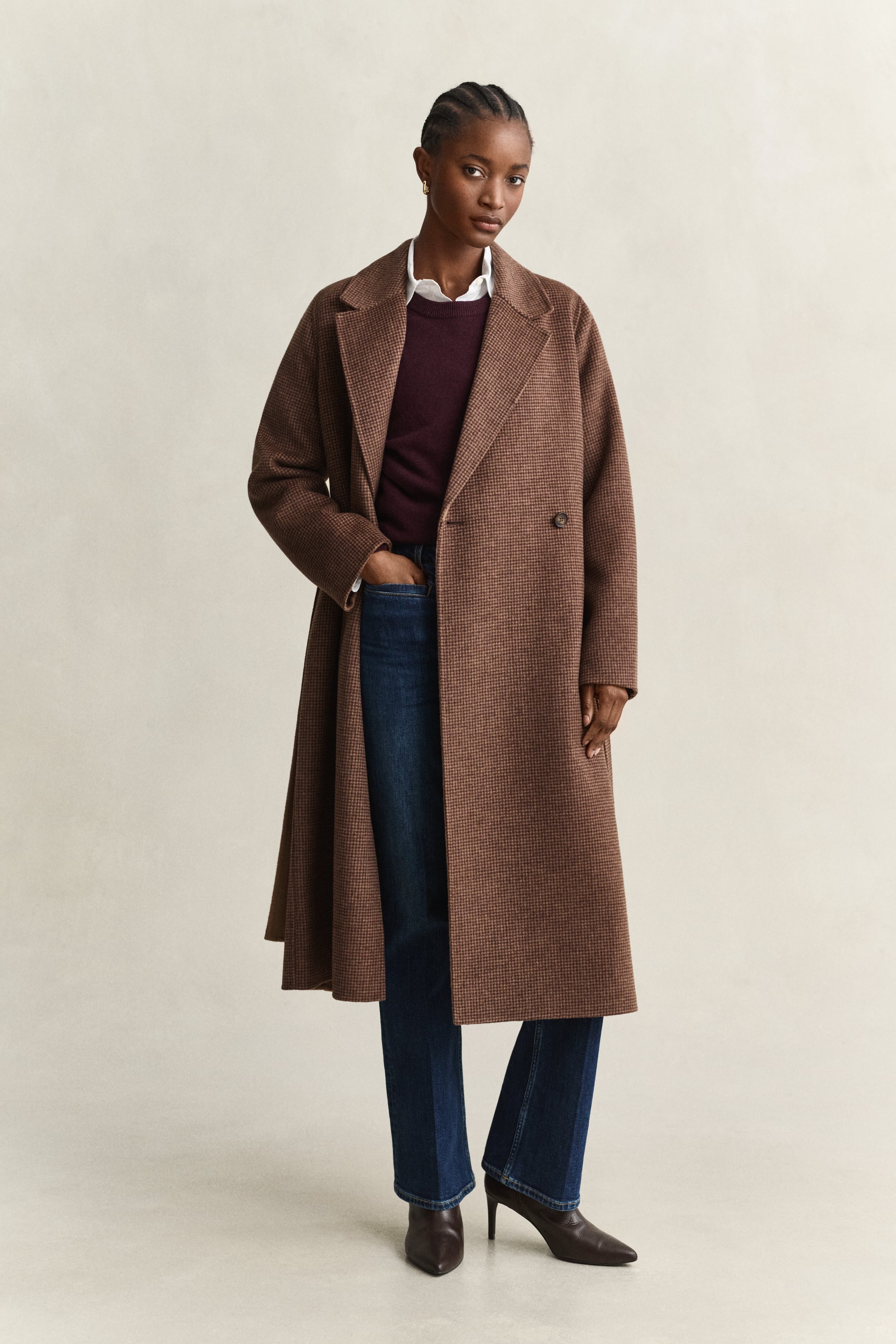 Gant Women's Brown Handstitched Belted Coat (L) Deep