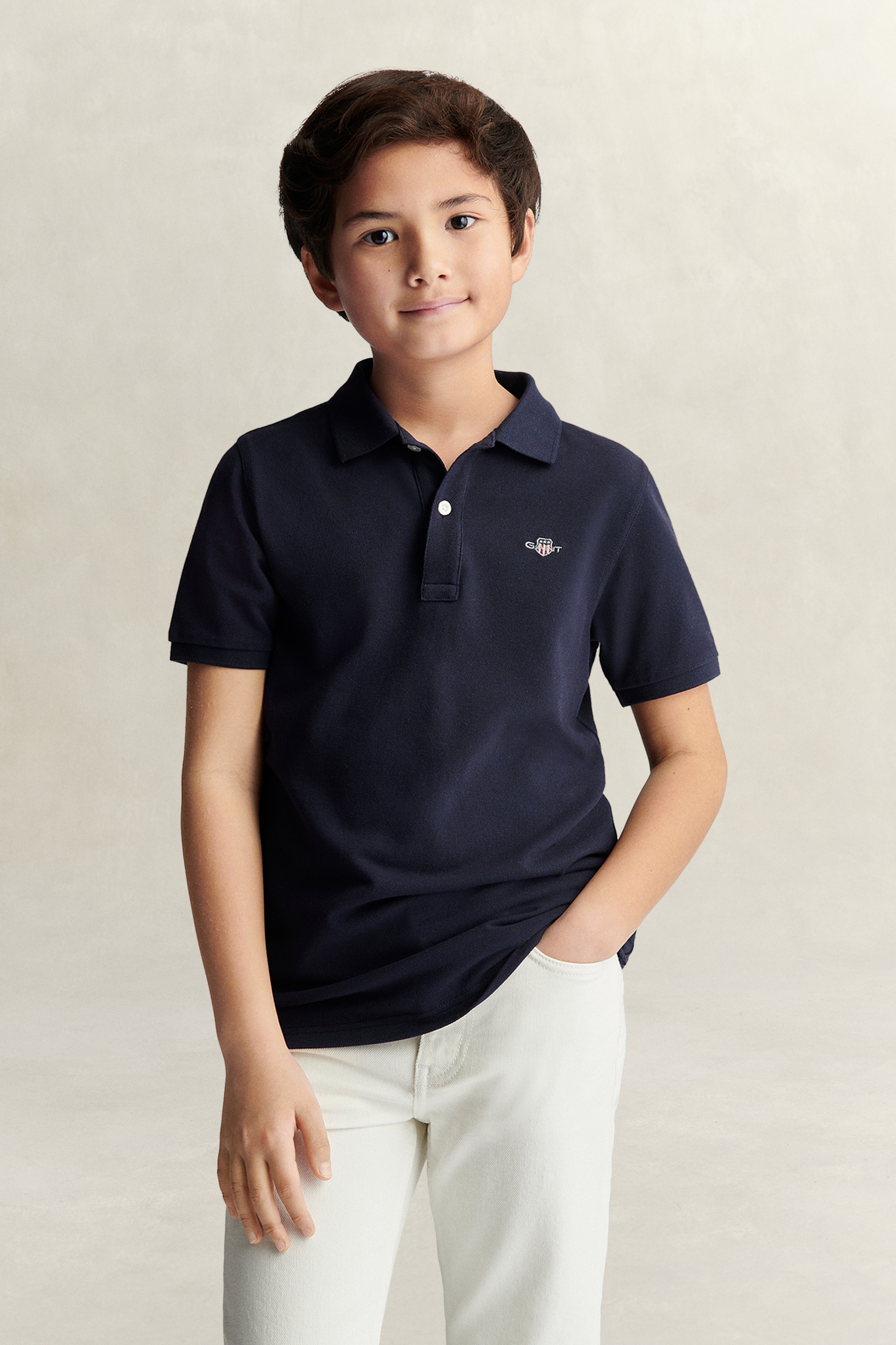 Gant Unisex Navy Teens Shield Piqué Polo Shirt (158) Evening Blue