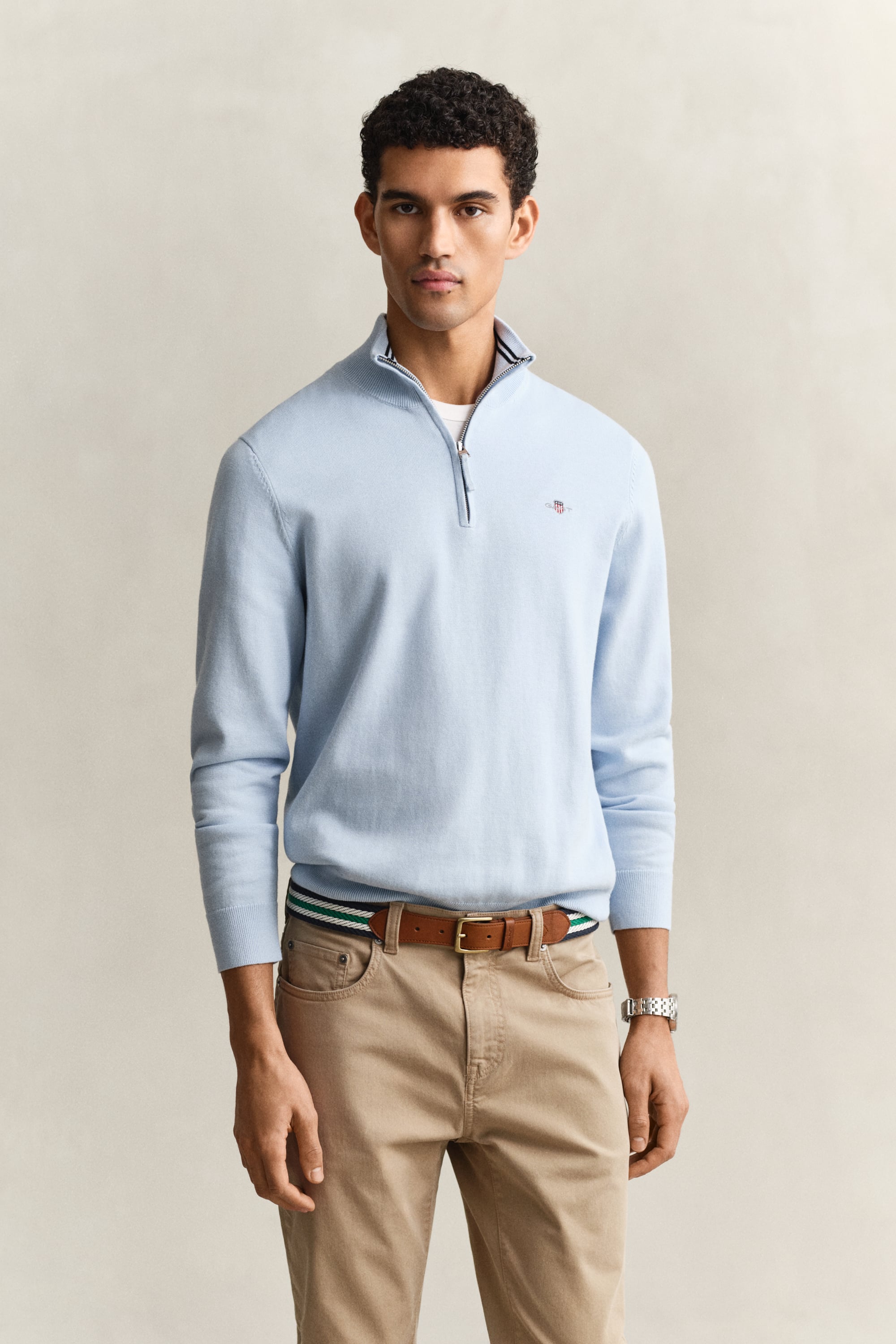 Gant Men's Fresh Blue Classic Cotton Half-Zip Sweater (4Xl)